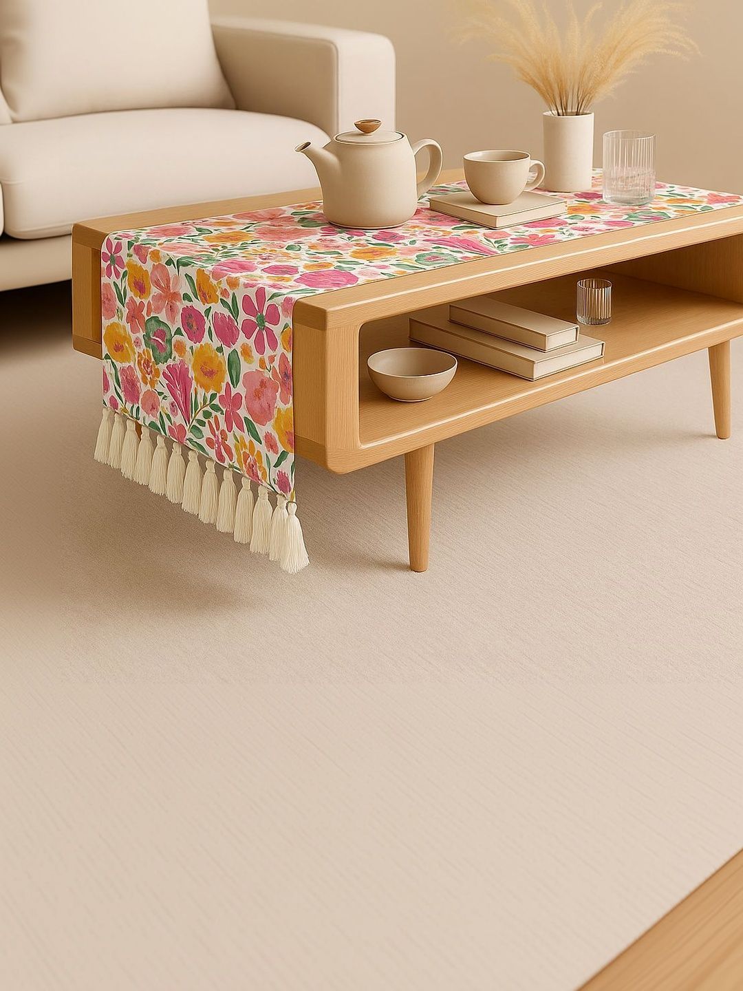 THROWPILLOW Pink Floral Anti-Slip 6-Seater Table Cover with Embellished details-picture-26