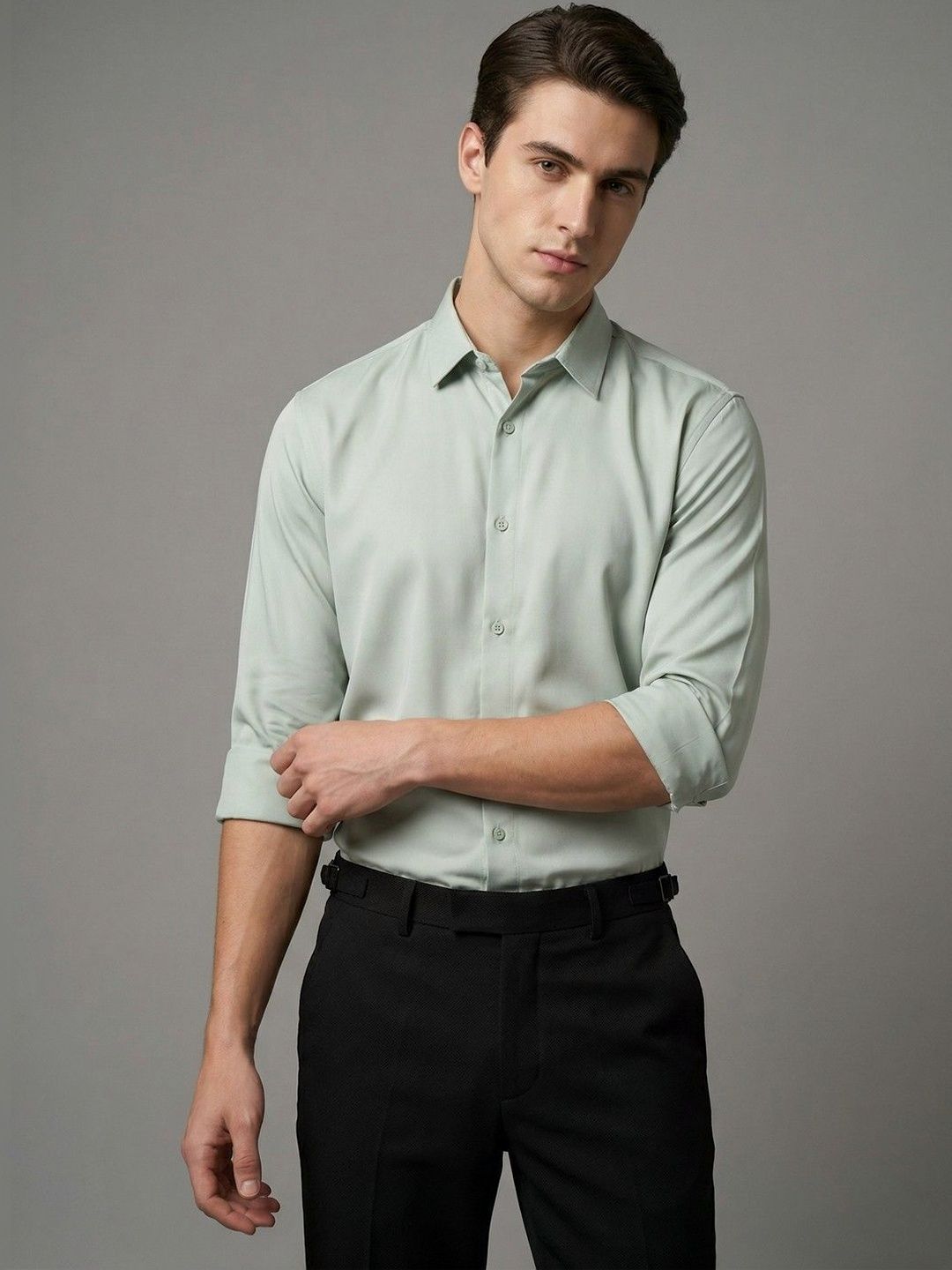 HE SPOKE Men Solid Wrinkle Free 4-Way Stretch Formal Shirt-picture-15