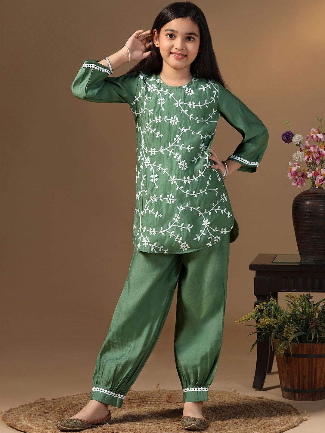 Sangria Girls Embroidered Round Neck Kurta & Salwar-picture-33
