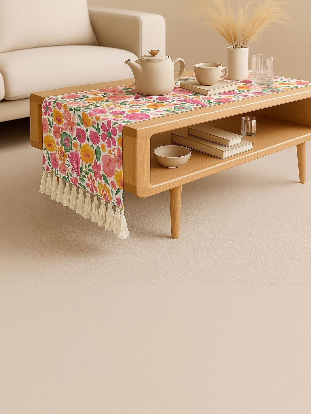THROWPILLOW Pink Floral Anti-Slip 8-Seater Table Cover with Embellished details-picture-27