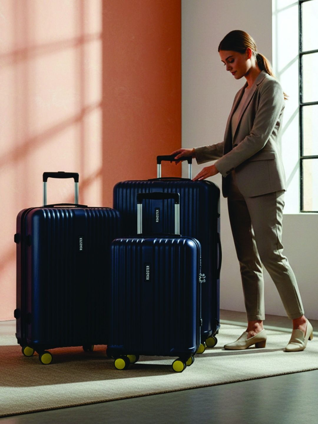 Roadster Set Of 3 Textured Hard Trolley Suitcase in Cabin, Medium & Large- 179L-image-10