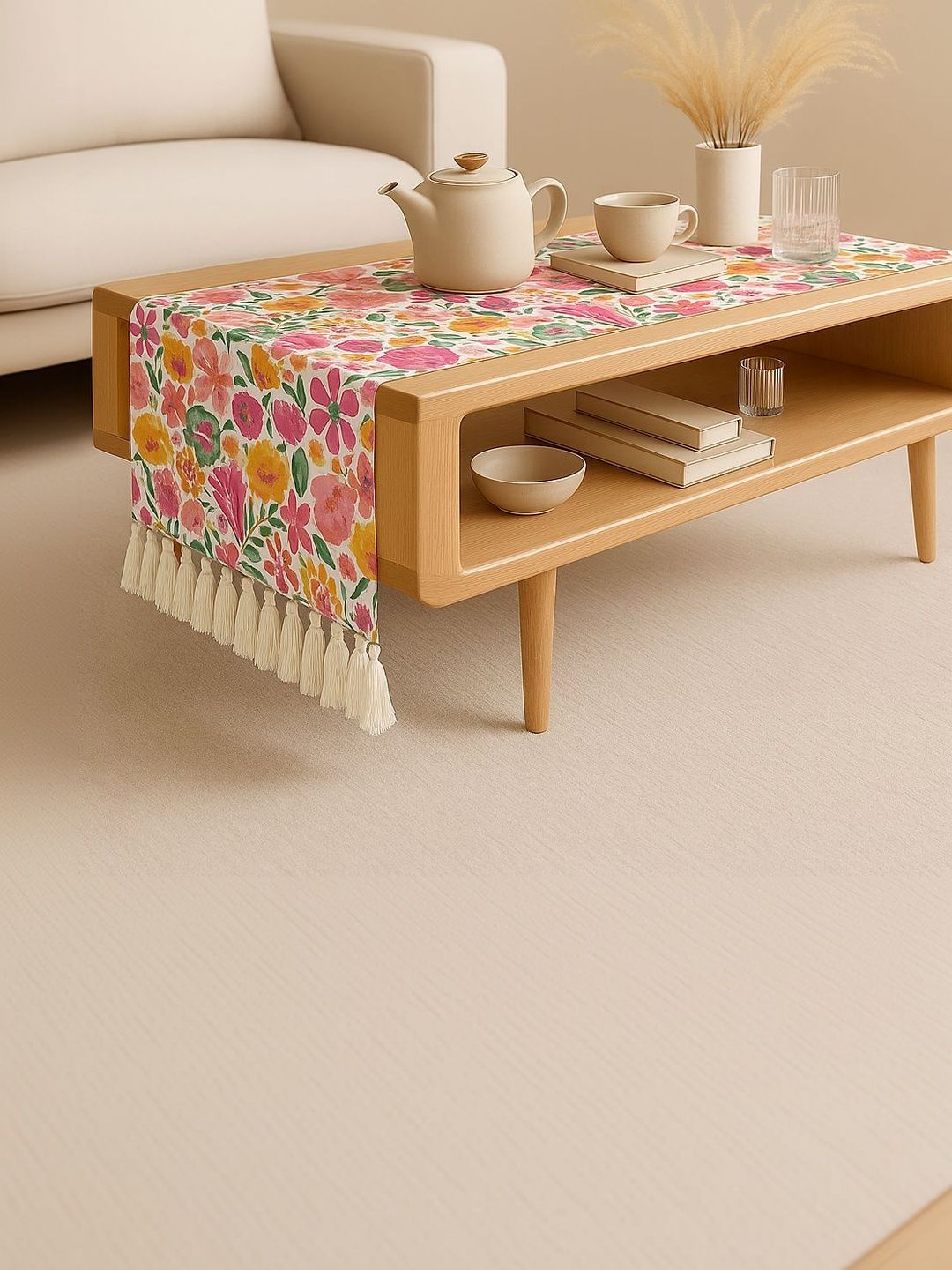 THROWPILLOW Pink Floral Anti-Slip 8-Seater Table Cover with Embellished details-picture-12