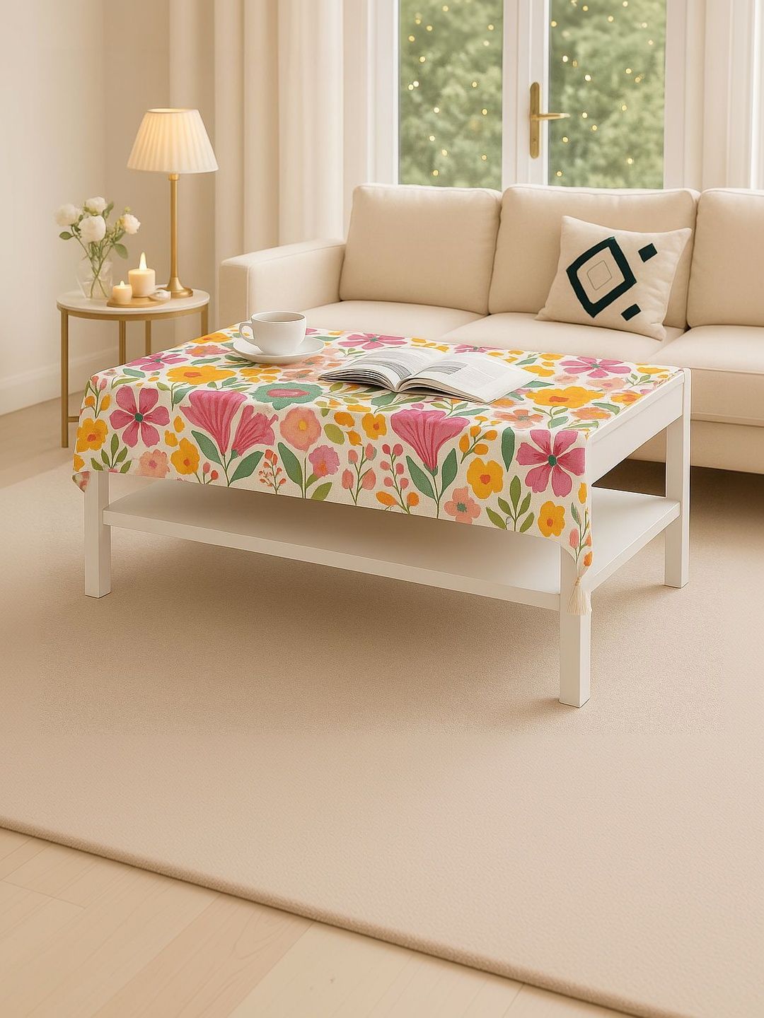 THROWPILLOW Pink Floral Anti-Slip 6-Seater Table Cover with Embellished details-picture-42
