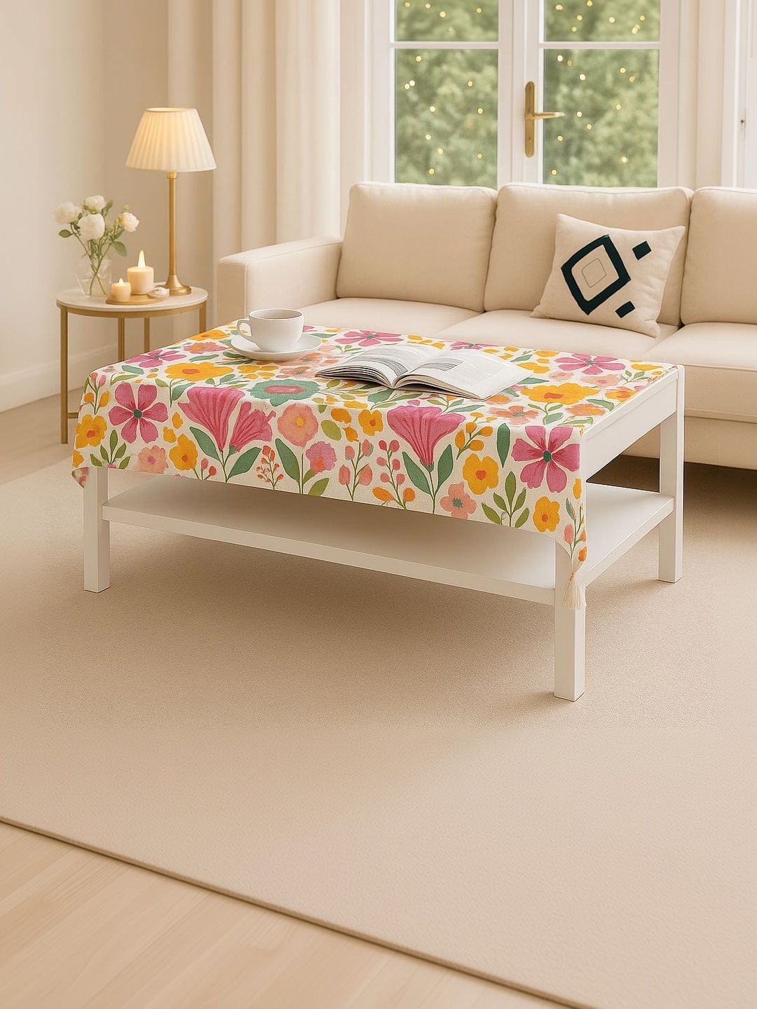 THROWPILLOW Pink Floral Anti-Slip 8-Seater Table Cover with Embellished details-picture-57