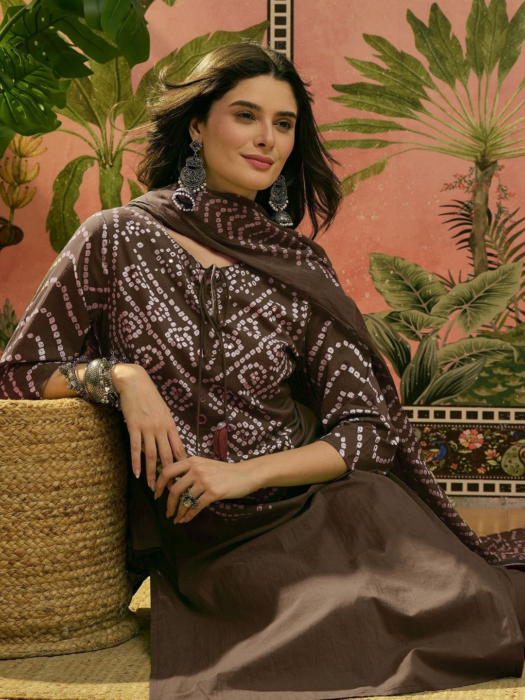 Sangria Printed Pure Cotton Round Neck Kurta & Trousers With Dupatta deal from myntra