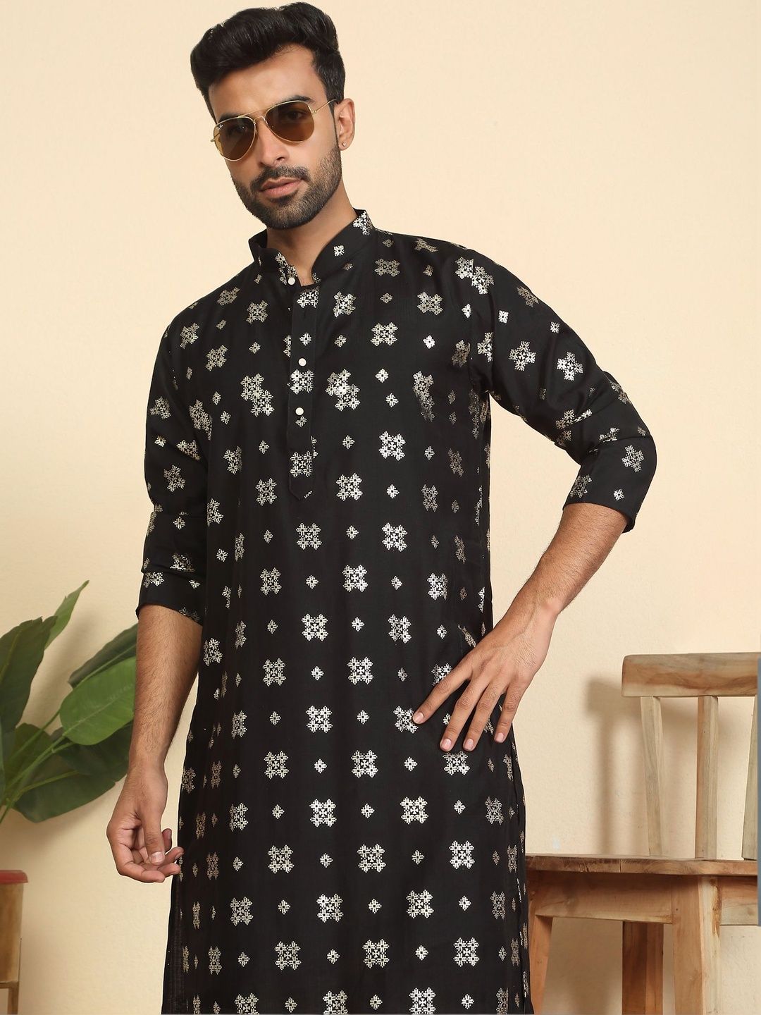 KRAFT INDIA Men Floral Printed Thread Work Kurta-image-37