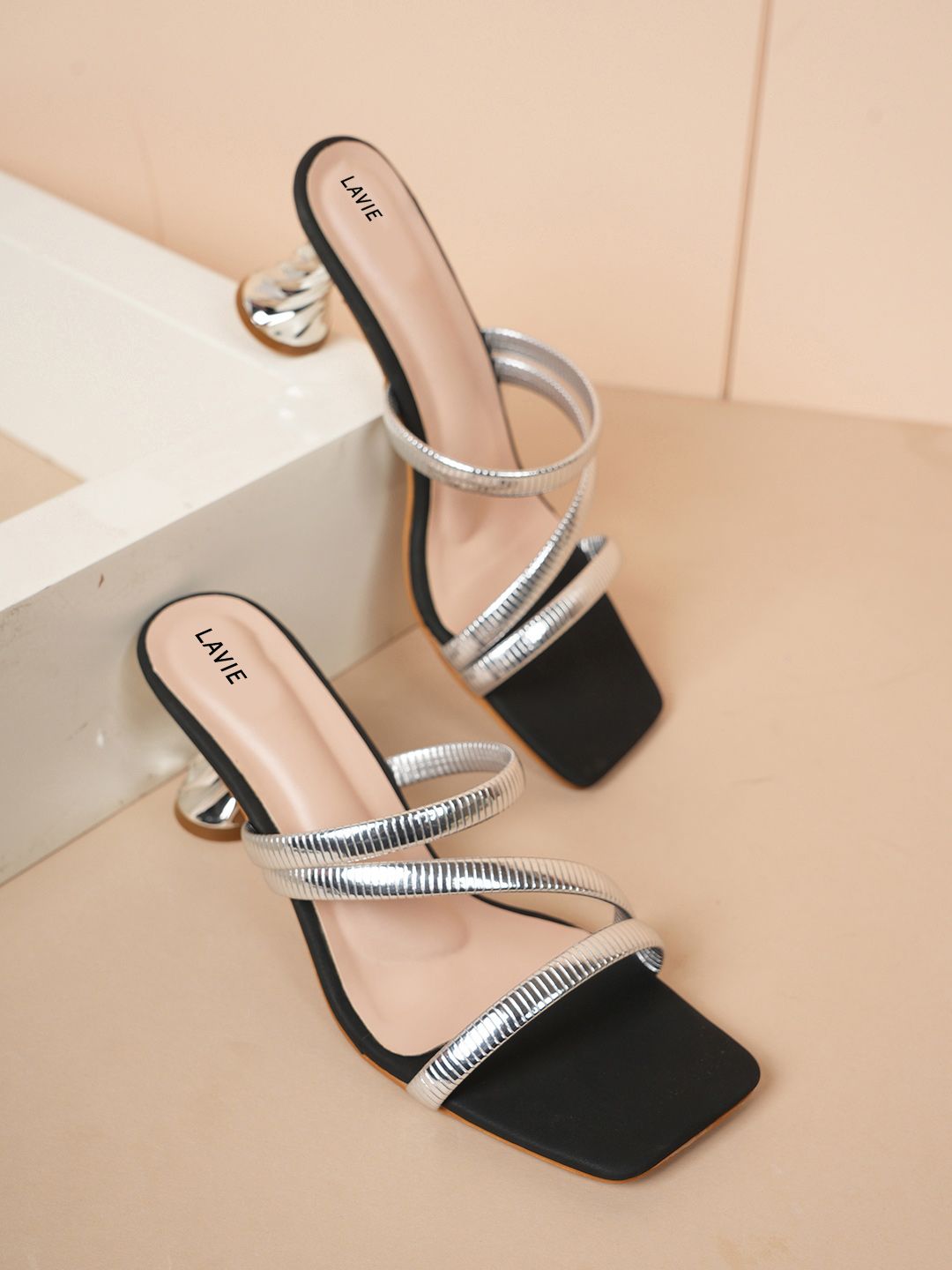 Lavie Textured Suede Stiletto Sandals with Laser Cuts-picture-37