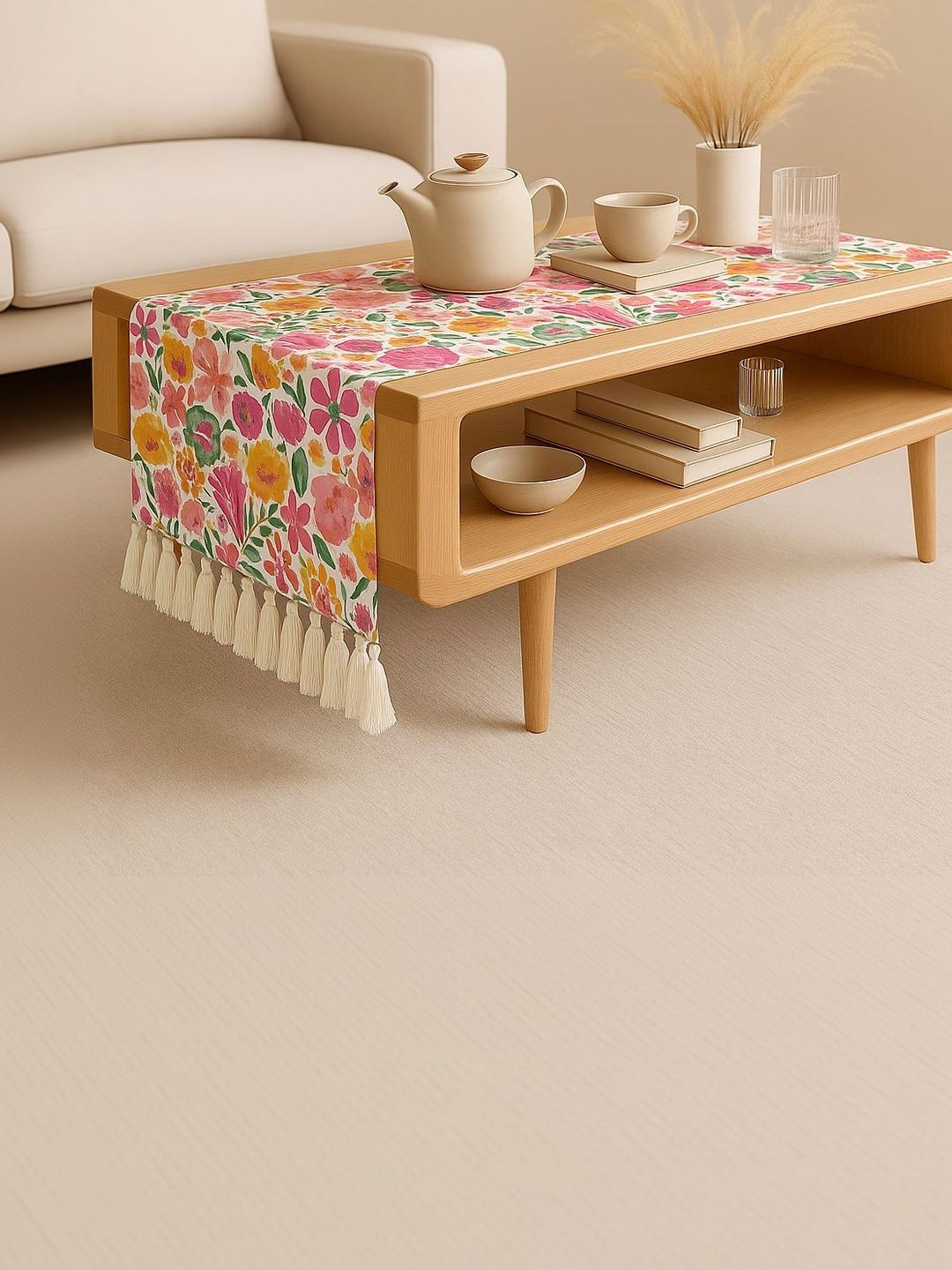 THROWPILLOW Pink Floral Anti-Slip 6-Seater Table Cover with Embellished details-picture-32