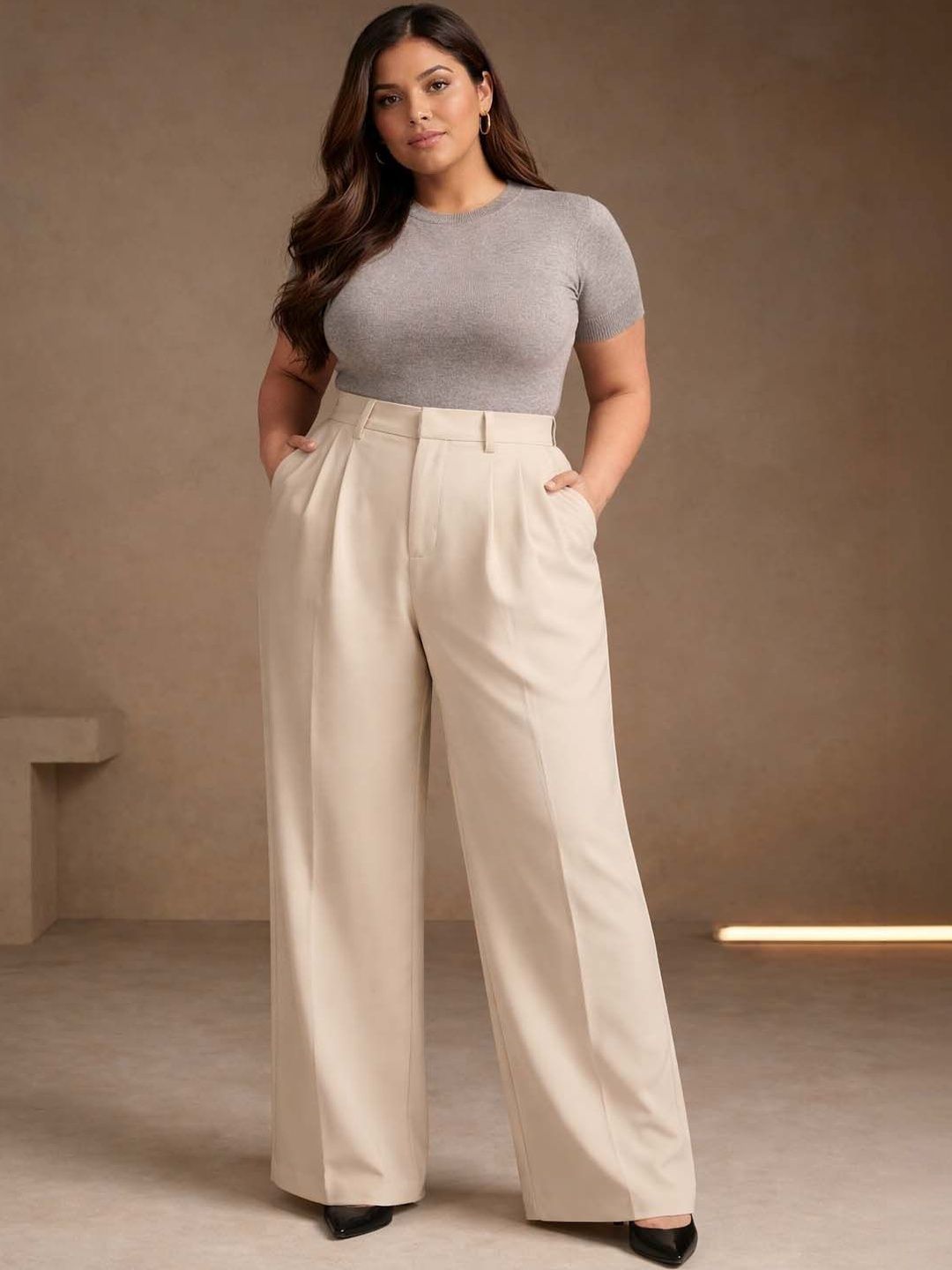 CURVE BY KOTTY Women High-Rise Pleated Trousers-picture-32