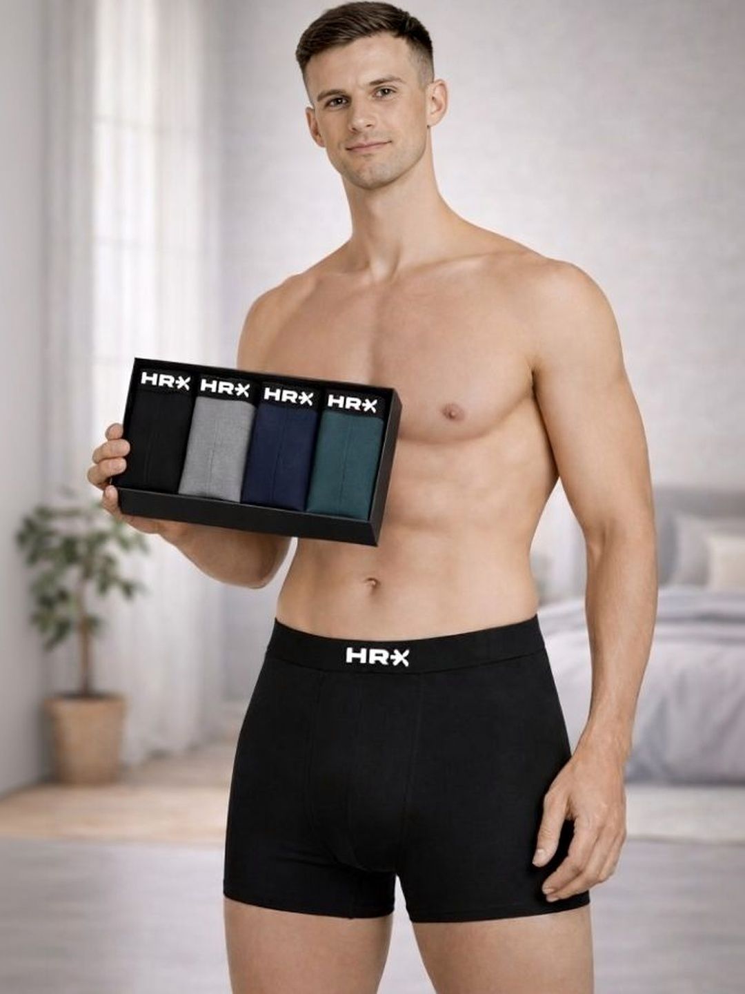 HRX by Hrithik Roshan Pack of 4 Cotton Blend Assorted Solid Trunks-picture-22