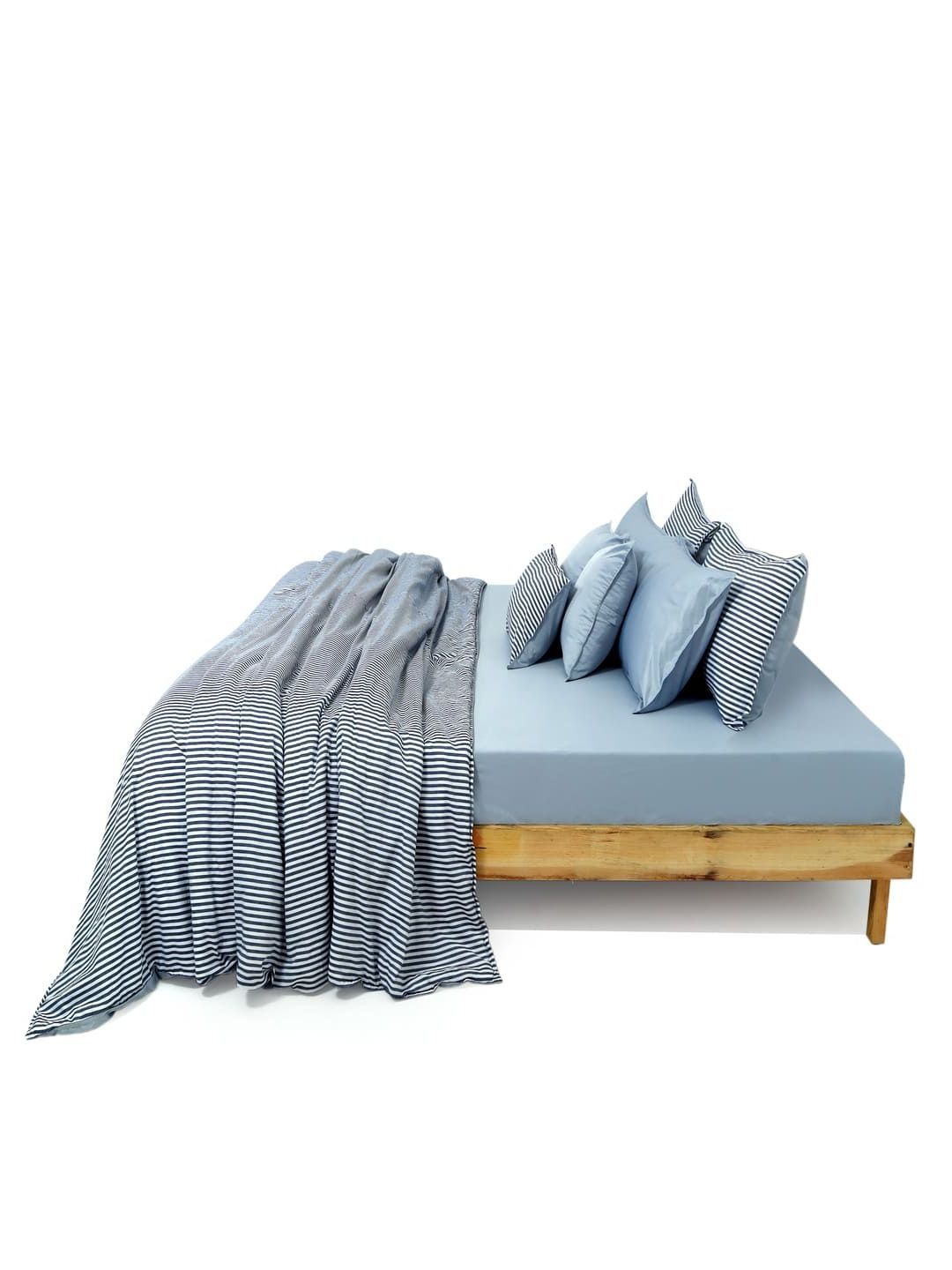 Zarf Blue & White Striped Cotton 9 Piece Double King Superfine Bedding Set-picture-16