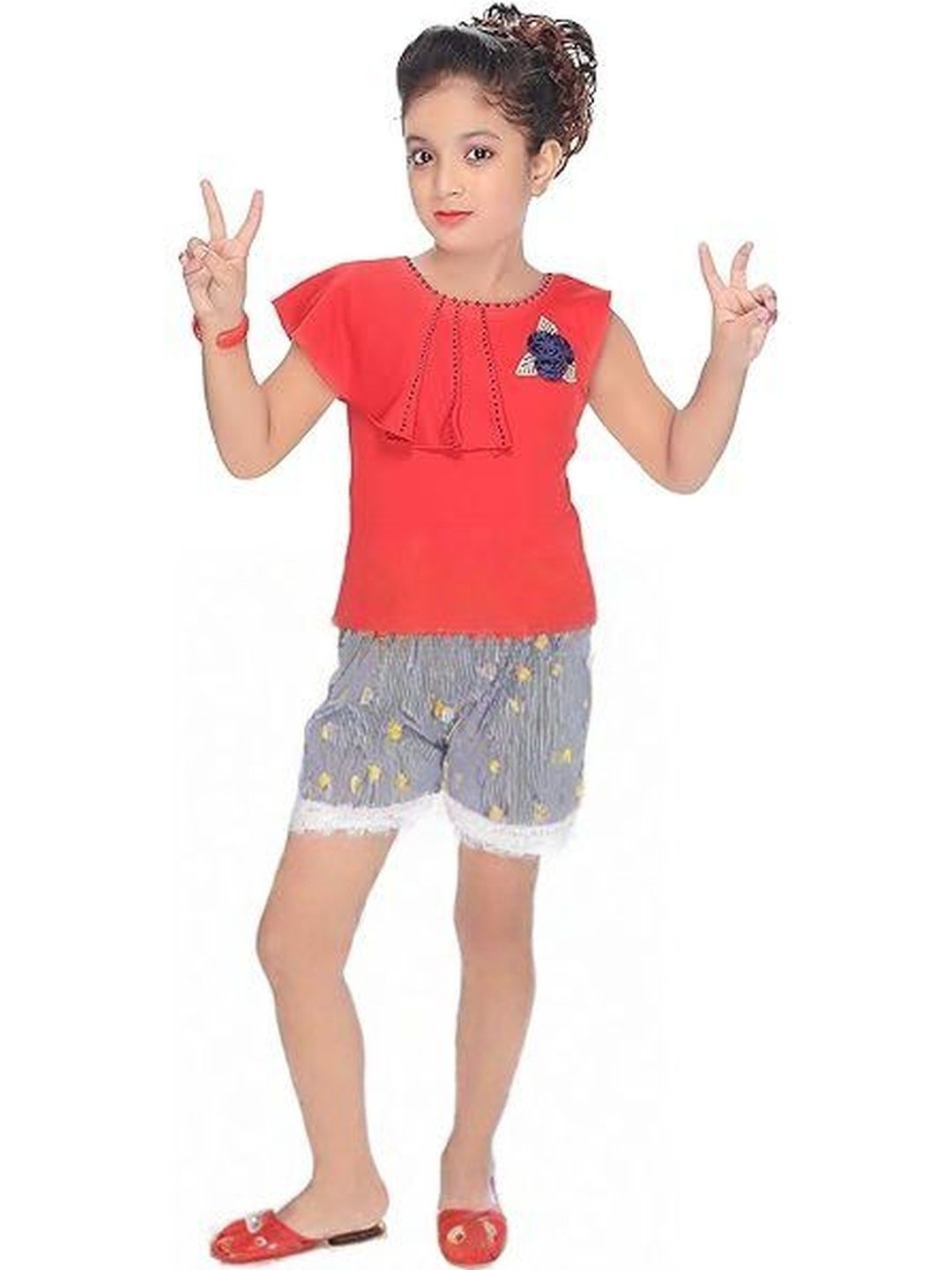 CLLING Girls Striped Printed Shorts