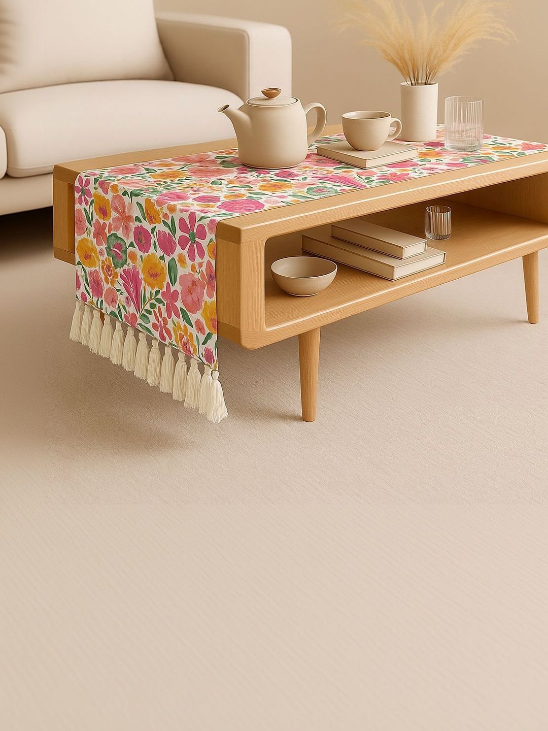 THROWPILLOW Pink Floral Anti-Slip 8-Seater Table Cover with Embellished details-picture-40