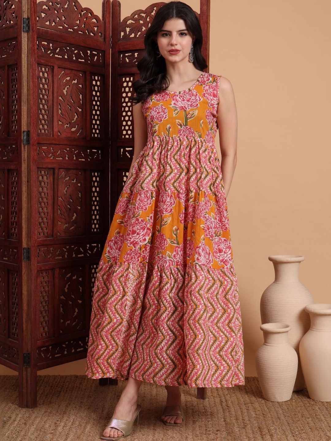 KALINI Floral Print A-Line Maxi Dress-image-29