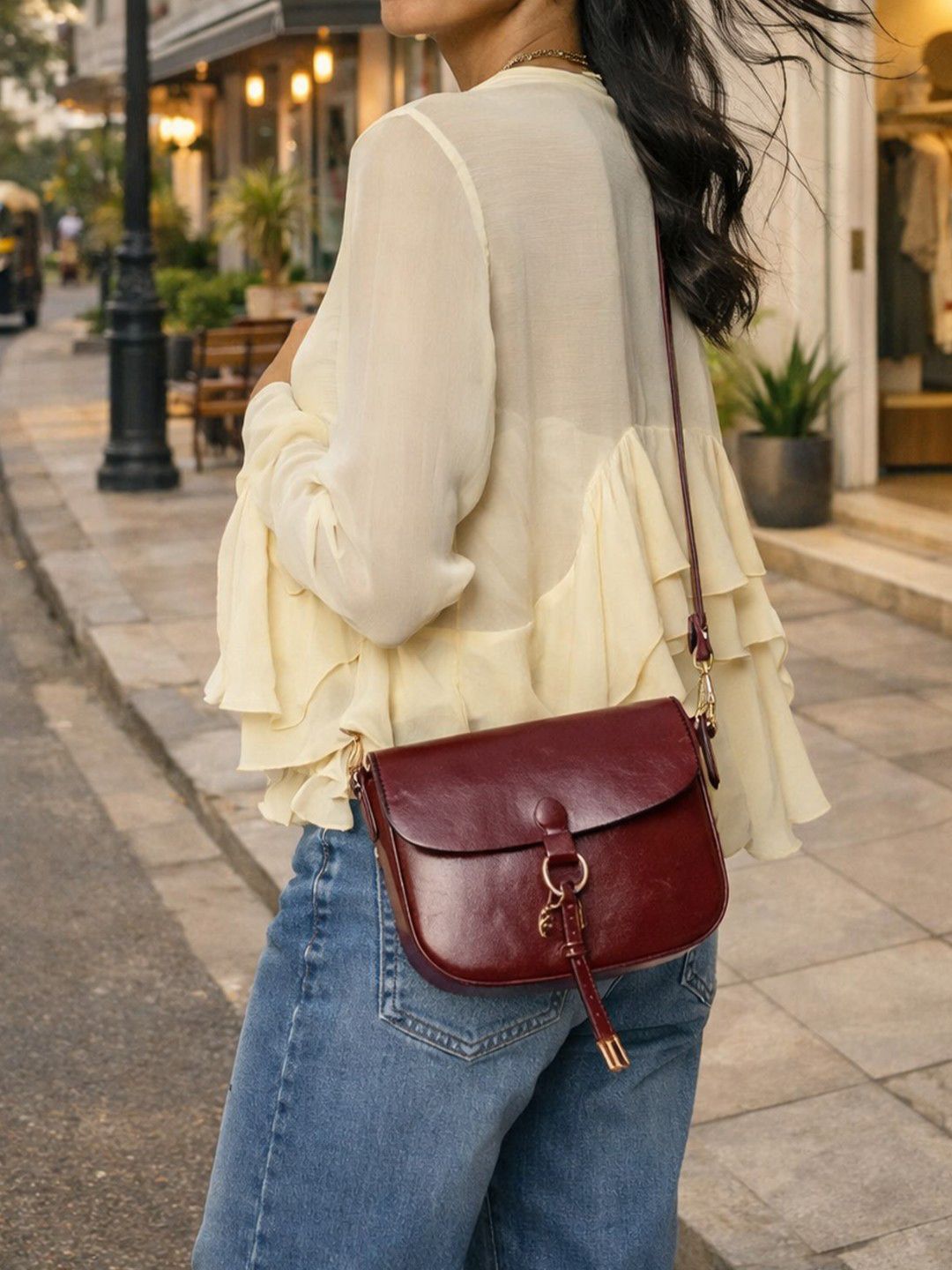 IRTH by House of Titan Reese Cherry Red Sling Bag-image-7