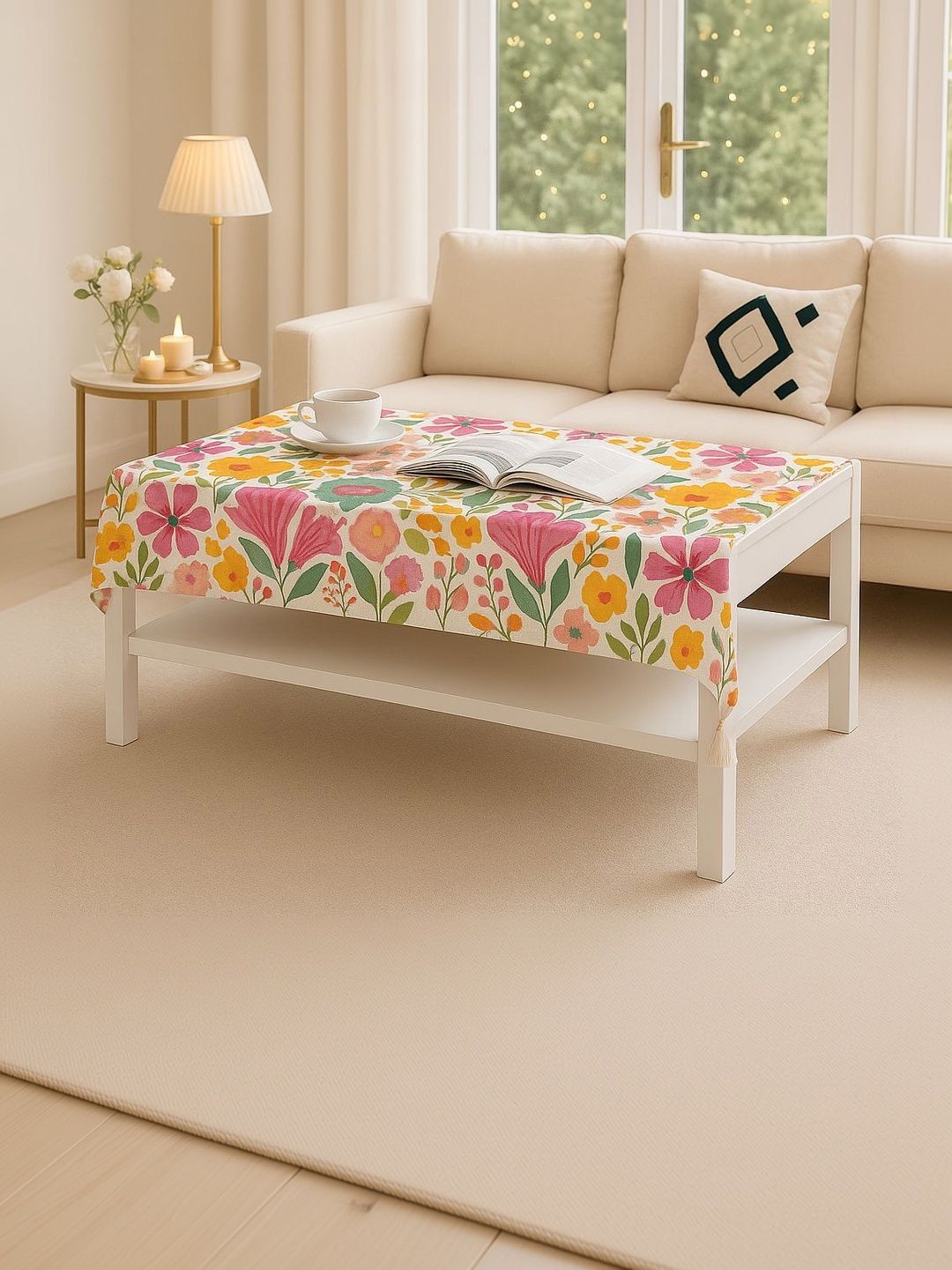 THROWPILLOW Pink Floral Anti-Slip 8-Seater Table Cover with Embellished details-picture-29