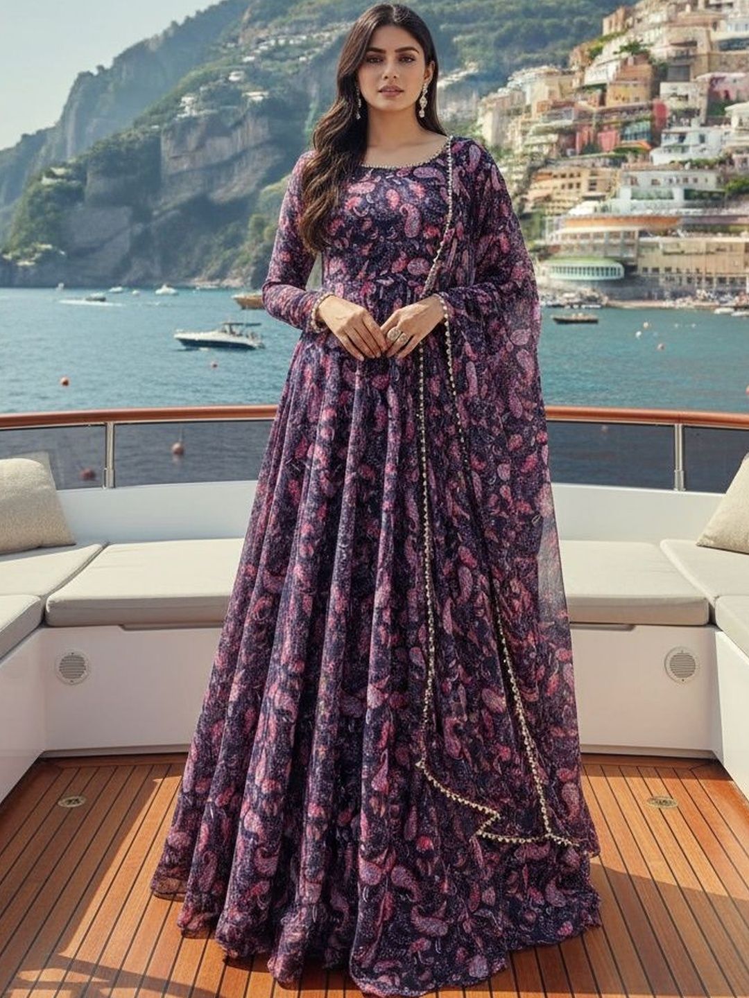 Raiyani Enterprise Women Printed Crepe Anarkali Kurta-picture-3