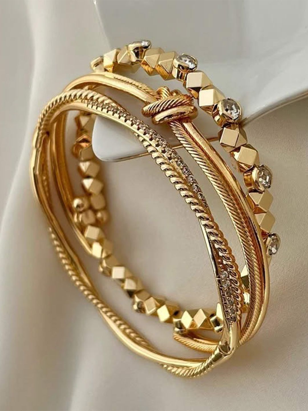 Amalfa Women Set Of 3 Gold Plated Zircon Studded Bangle-Style Br