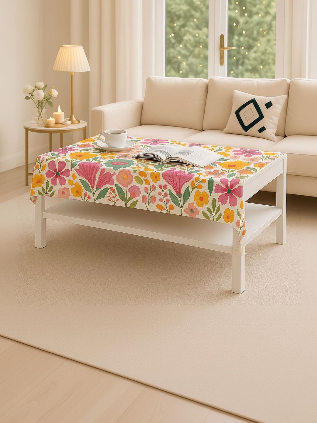 THROWPILLOW Pink Floral Anti-Slip 8-Seater Table Cover with Embellished details-picture-25