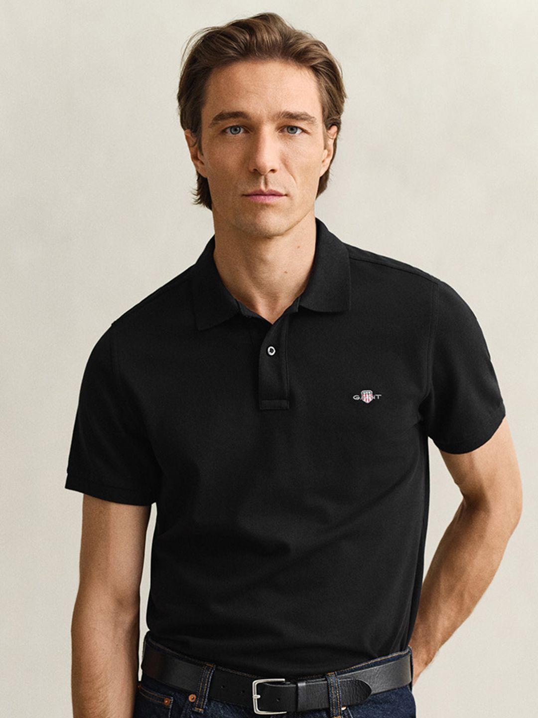 Gant Men Black Solid Regular Fit Shield Pique Polo T-Shirt-picture-11