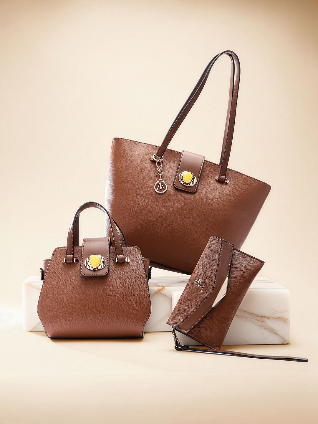 MAEJOY Women Brown Textured Set of Tote, Satchel and purse-picture-34