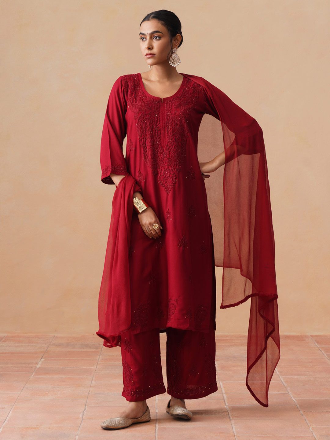 all about you Women Ethnic Motifs Embroidered Regular Thread Work Kurta with Palazzos & With Dupatta-picture-54