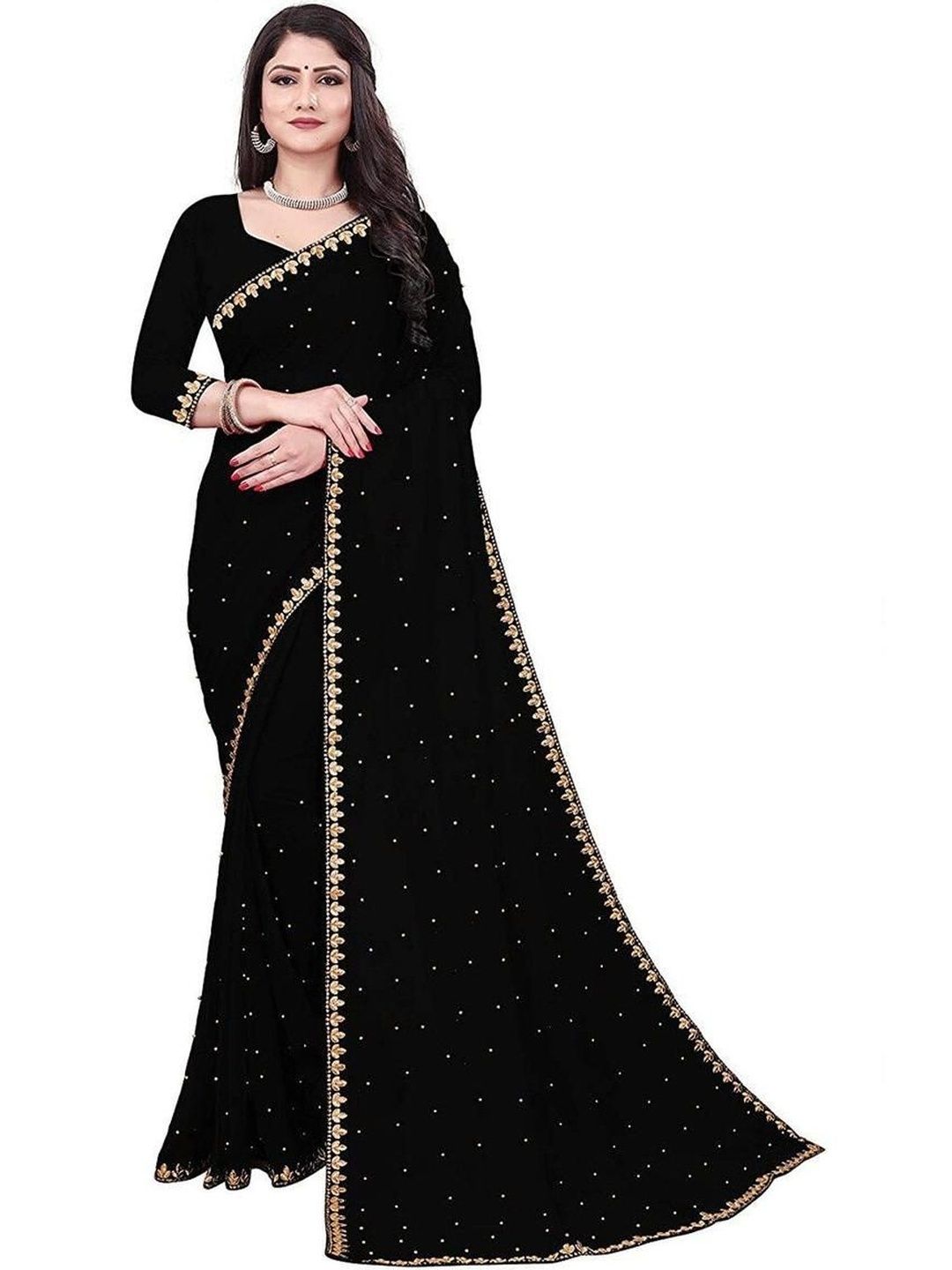 Varutex Embellished Zari Poly Georgette Designer Saree-picture-12