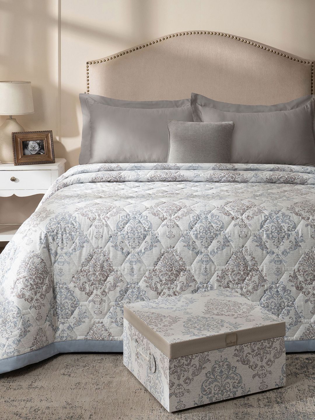 MASPAR Blue & Grey Ethnic Motifs Cotton 6 Piece Double King Superfine Bedding Set-image-29