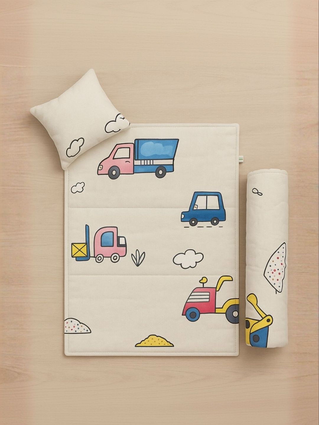 ZIKKU Infants White & Blue Printed Pure Cotton 3-Pcs Baby Bedding Set-image-3