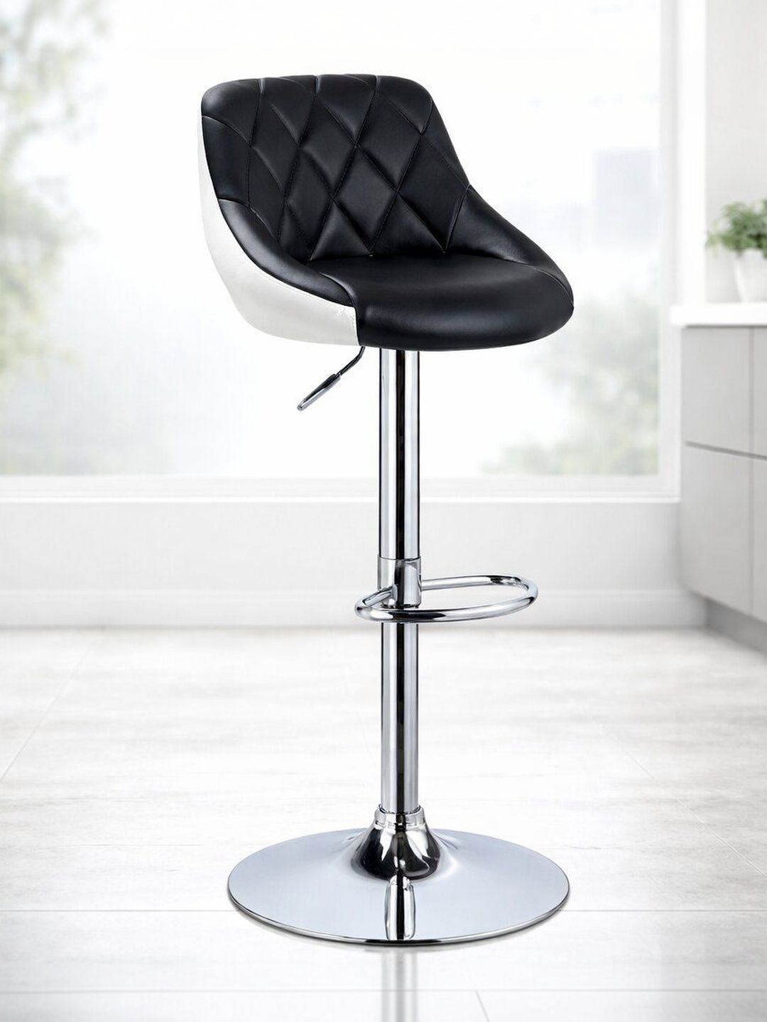 FUGO Black Leatherette Study & Durable Low Back Bar Stool