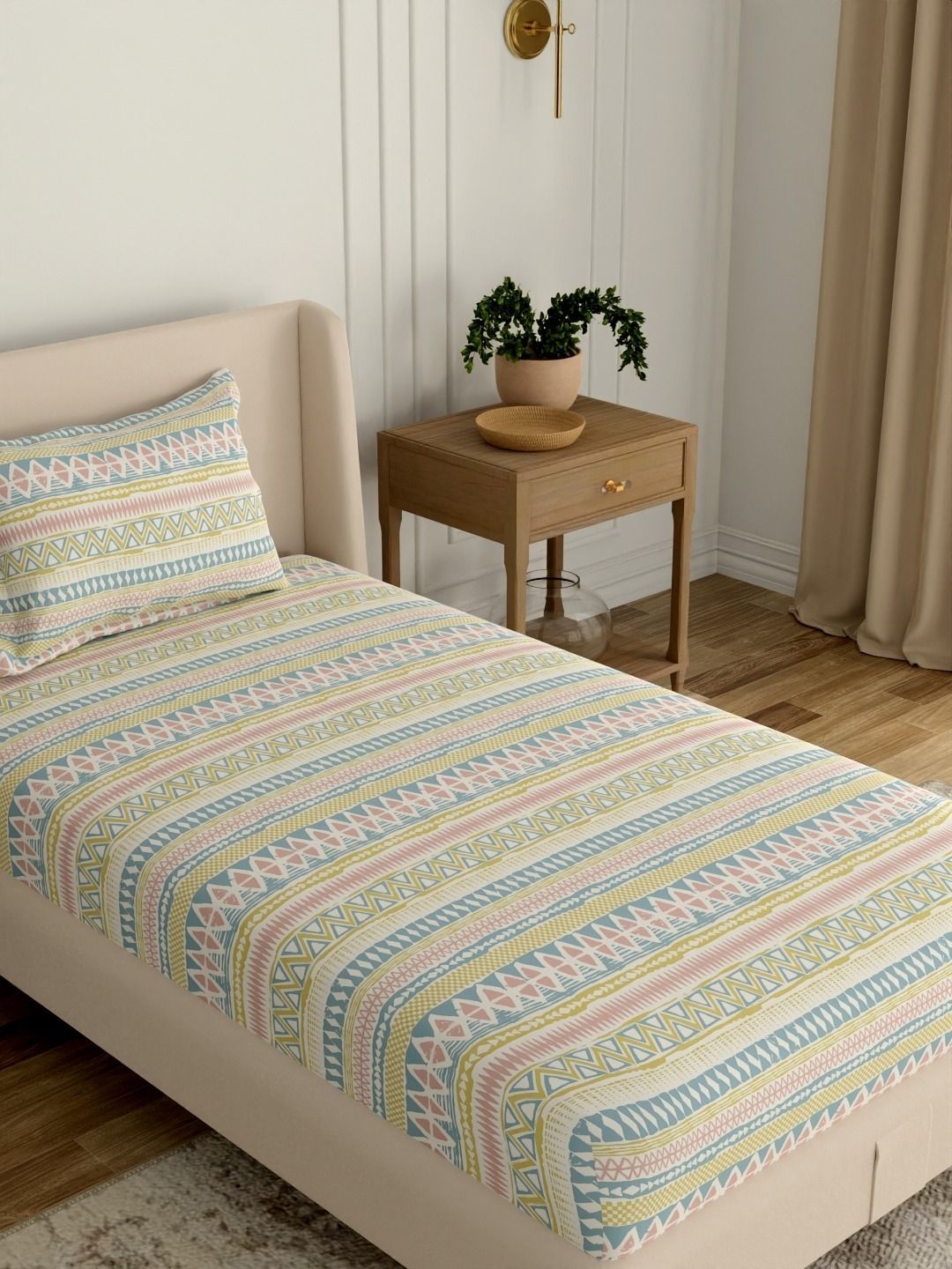 Portico Multicoloured Ethnic Motifs Single Bedsheet with 1 Pillow Covers-image-8