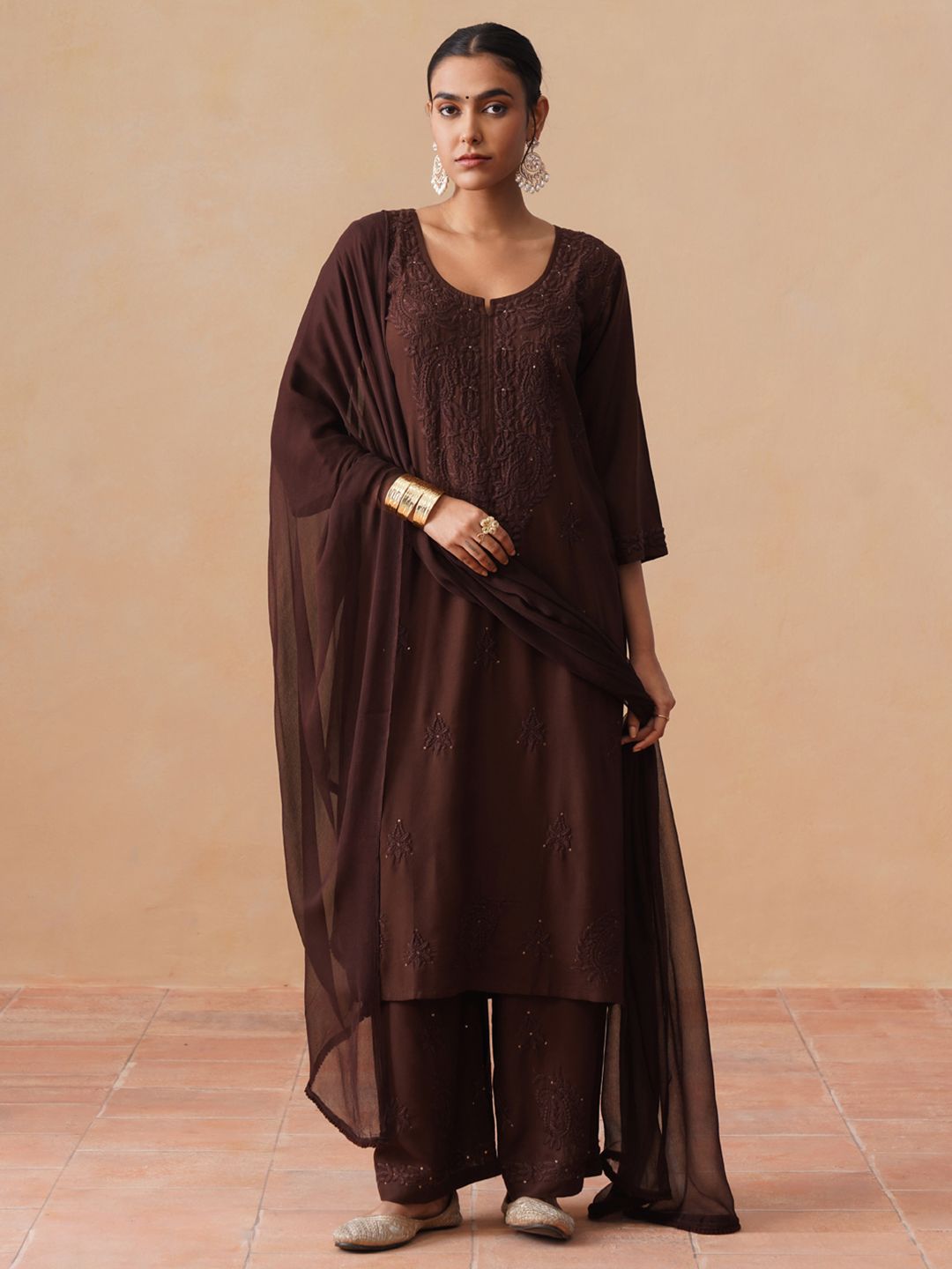 all about you Women Embroidered Regular Chikankari Kurta with Palazzos & With Dupatta-picture-22