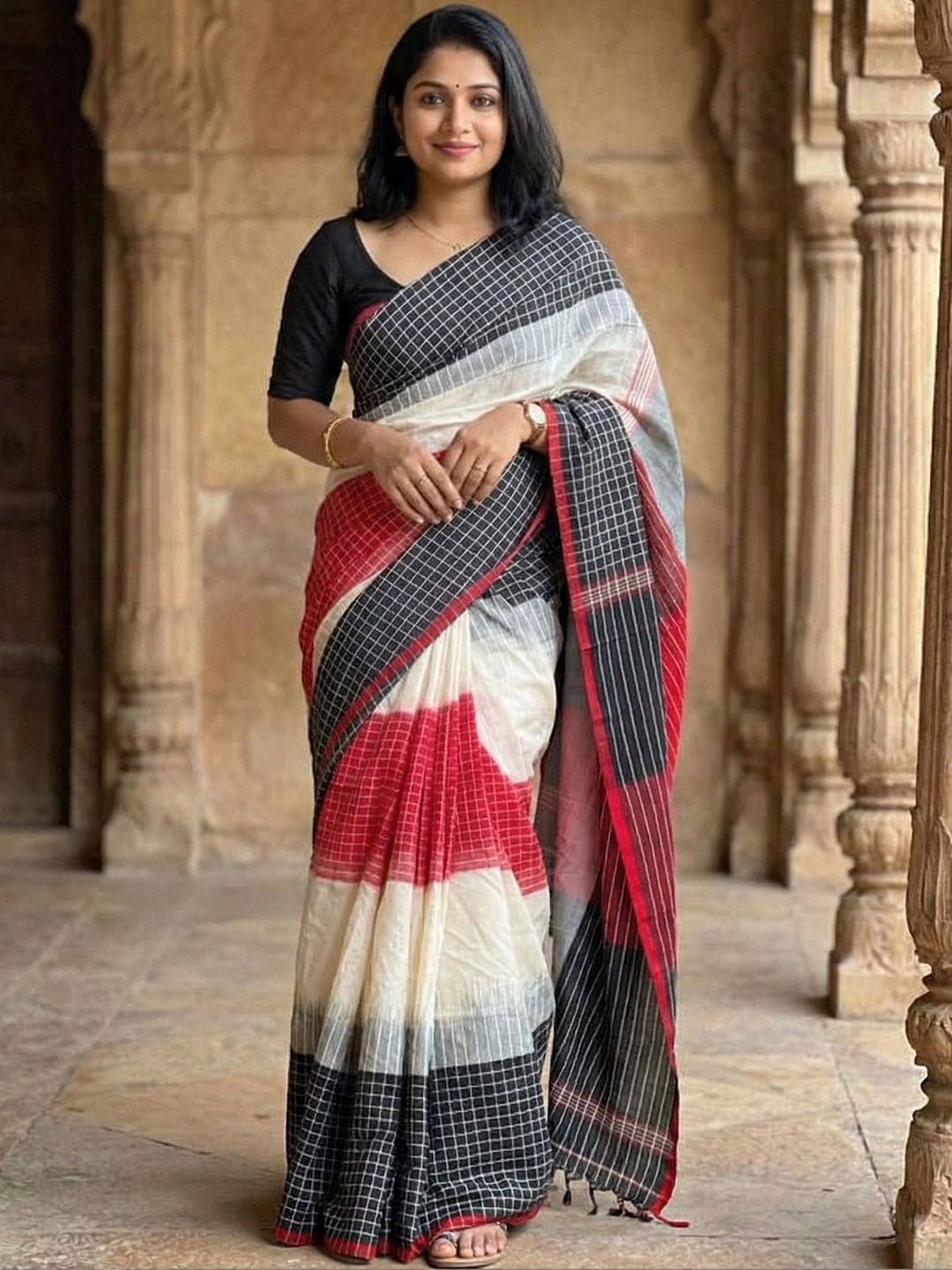 KALINI Checked Pure Cotton Handloom Saree-picture-19