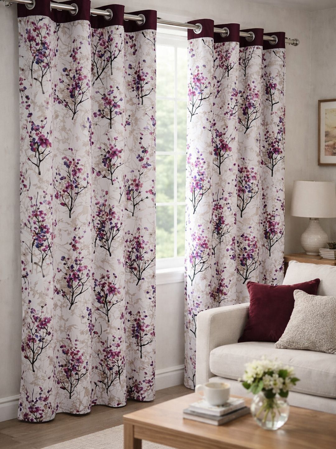 Vintage House Red Floral Curtains and Sheers