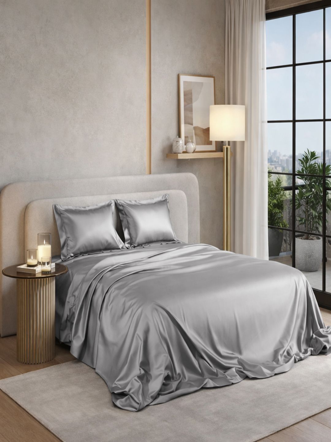 Myntra Elegant Homes Grey 144 TC Bedsheet with 2 Pillow Covers-image-35
