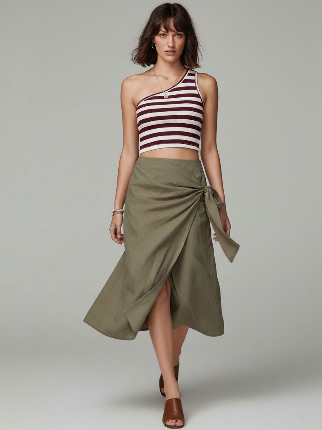 SZN Striped One Shoulder Crop Top view 1