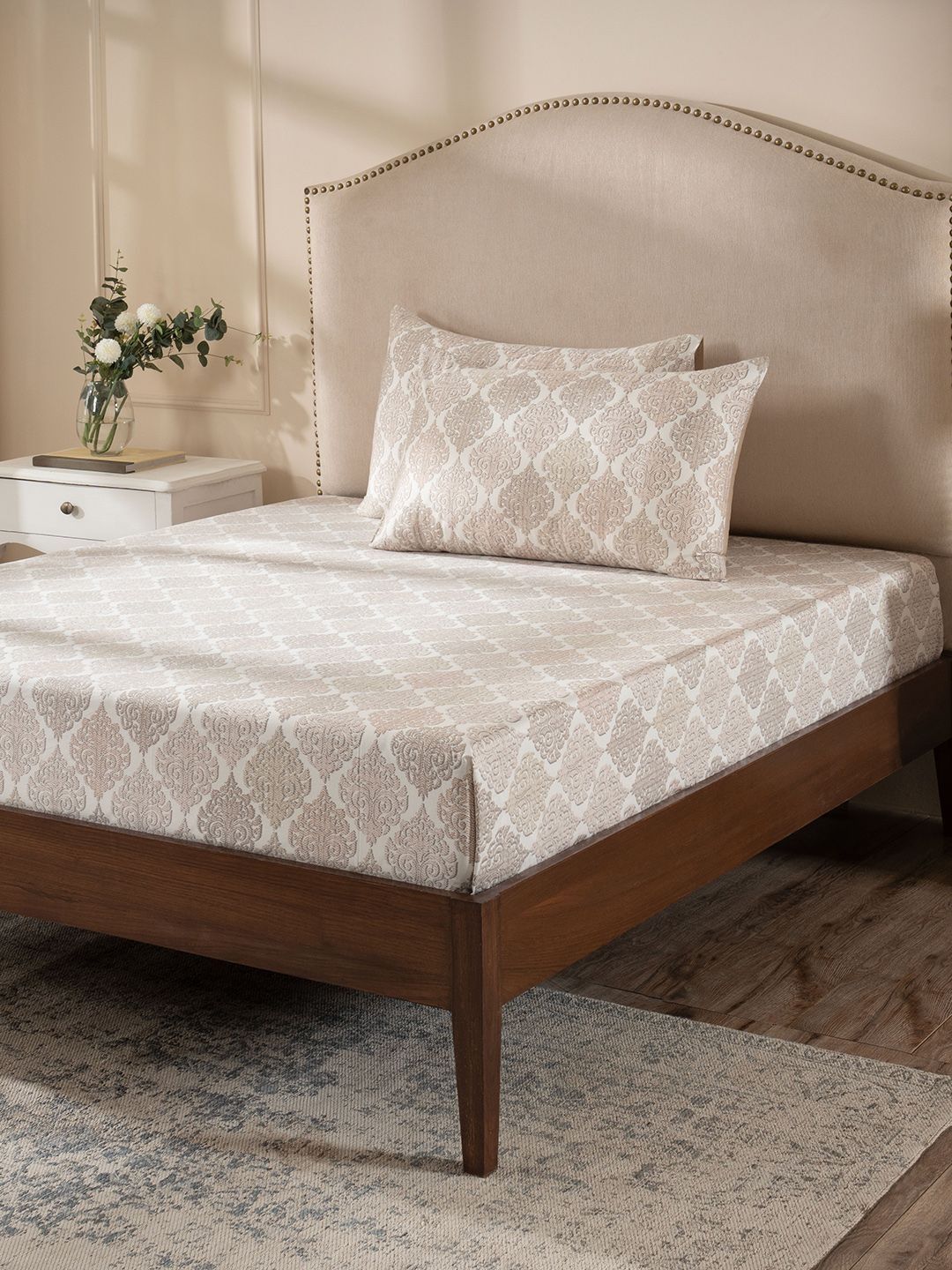 MASPAR Peach-Colored Ethnic Motifs Cotton Skin-Friendly 400 TC King Superfine Bedsheets-image-23