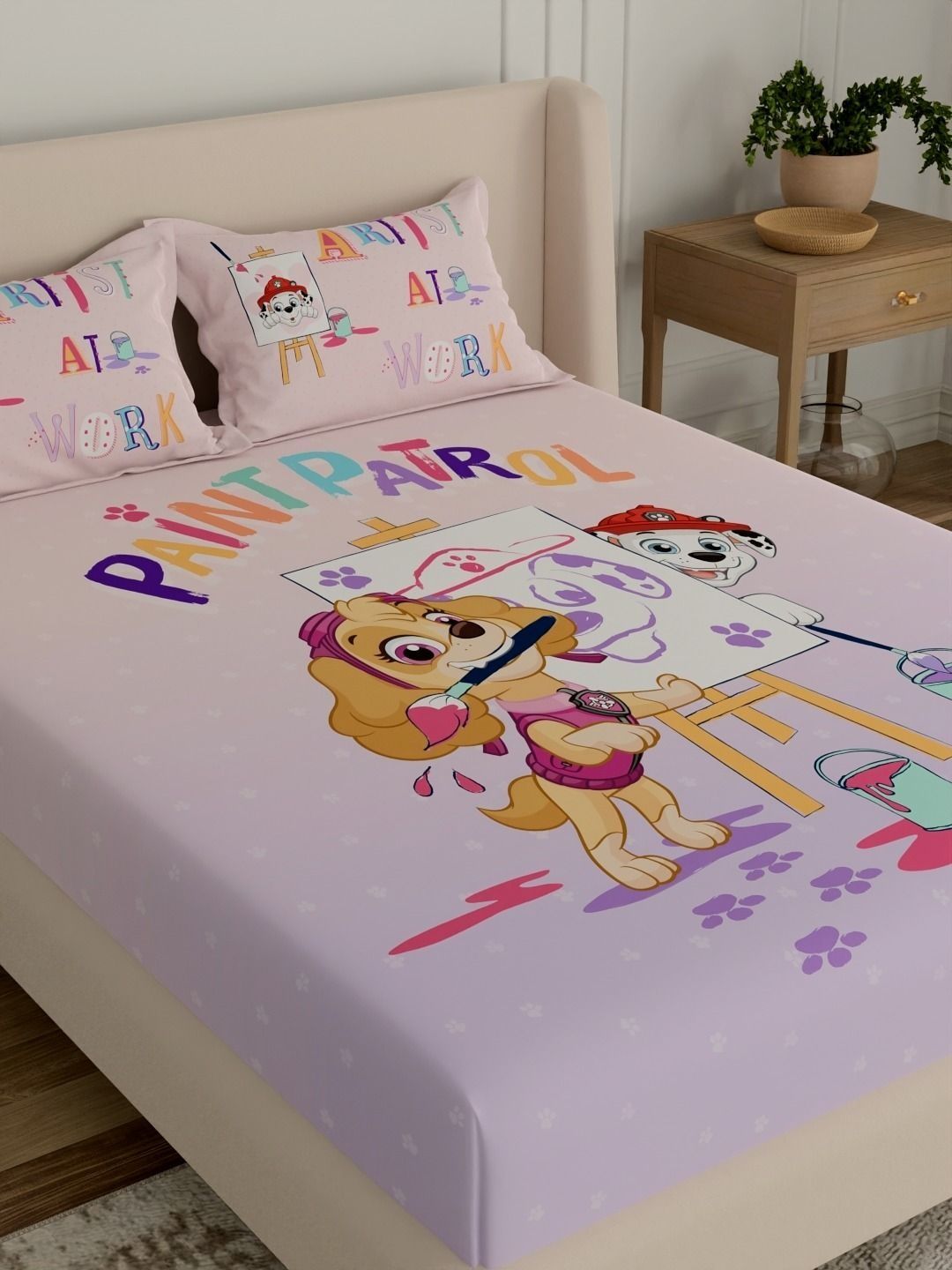 Portico Bedtime Stories 144 TC Pure Cotton Pink Super King Bedsheet & 2 Pillow Covers-image-32