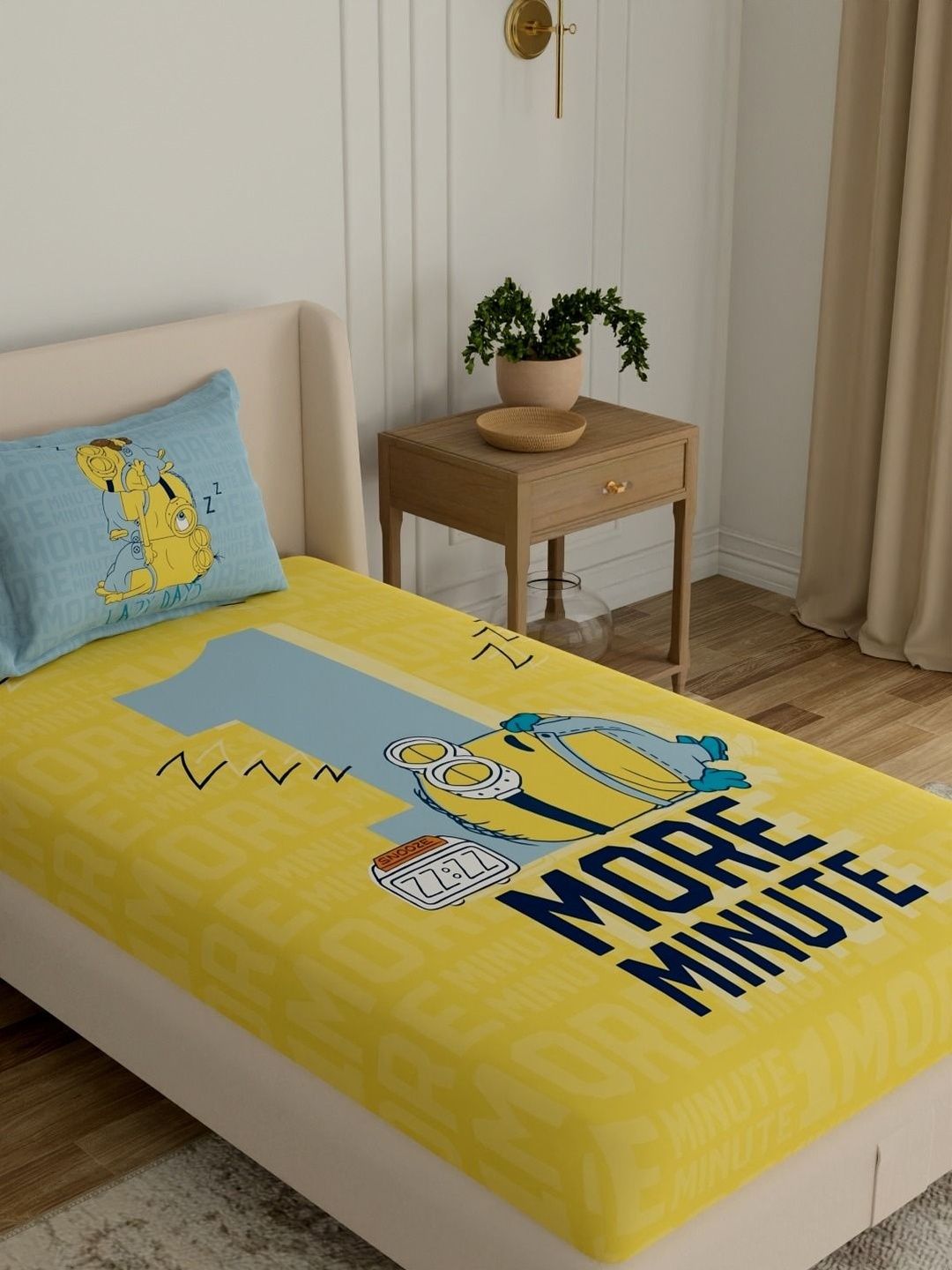 Portico 144 TC Yellow Cartoon Characters Single Bedsheet with 1 Pillow Covers-image-36