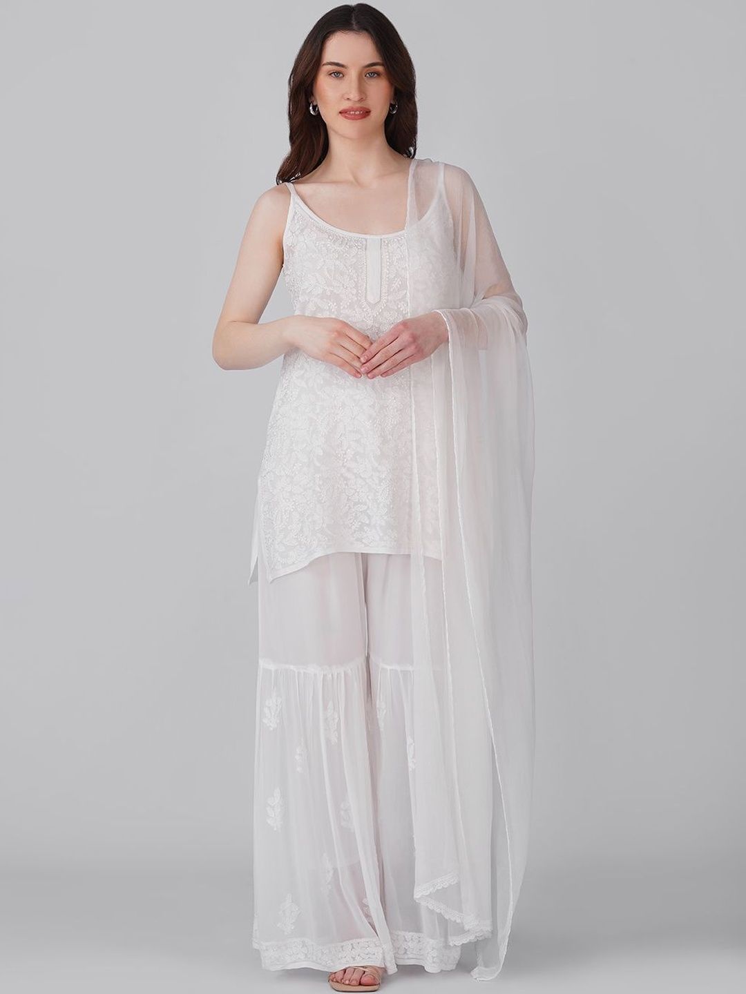 P Creations Women Ethnic Motifs Embroidered Flared Chikankari Palazzos-picture-15