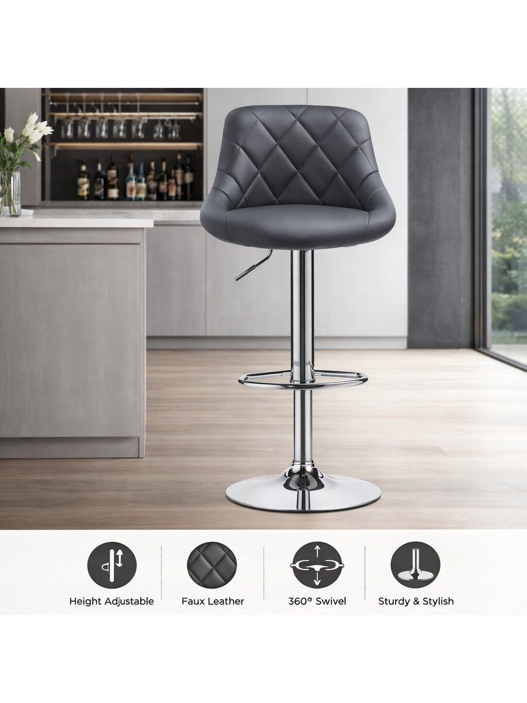FUGO Red Leatherette Study & Durable Low Back Bar Stool