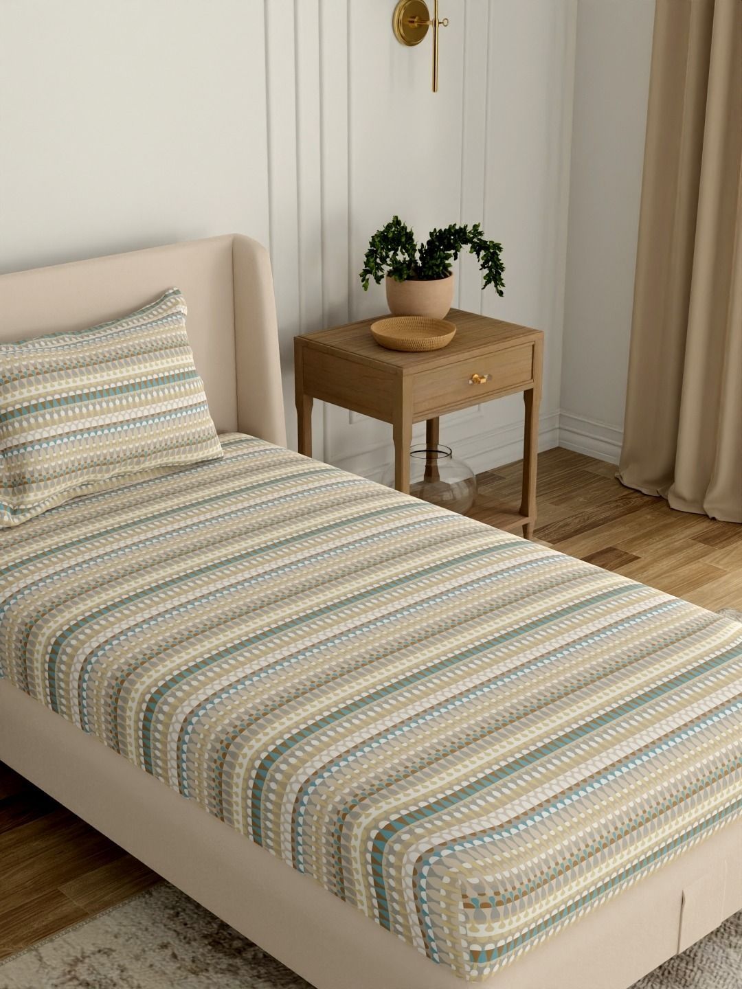 Portico 144 TC Multicoloured Geometric Single Bedsheet with 1 Pillow Covers-picture-27