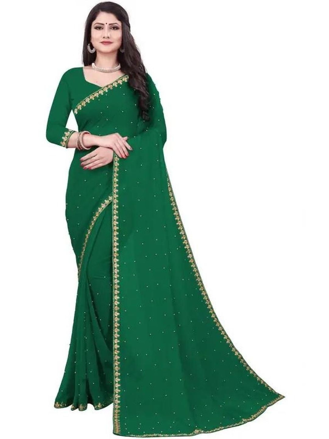 Varutex Ethnic Motifs Zari Poly Georgette Saree-picture-35