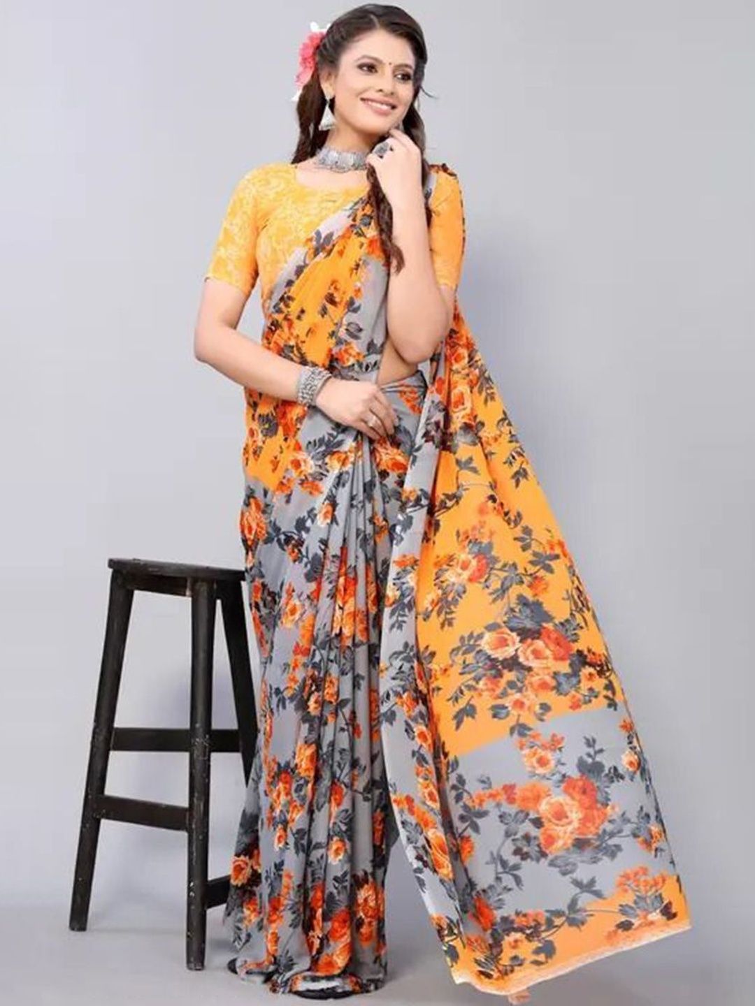 Varutex Floral Poly Georgette Saree-picture-5