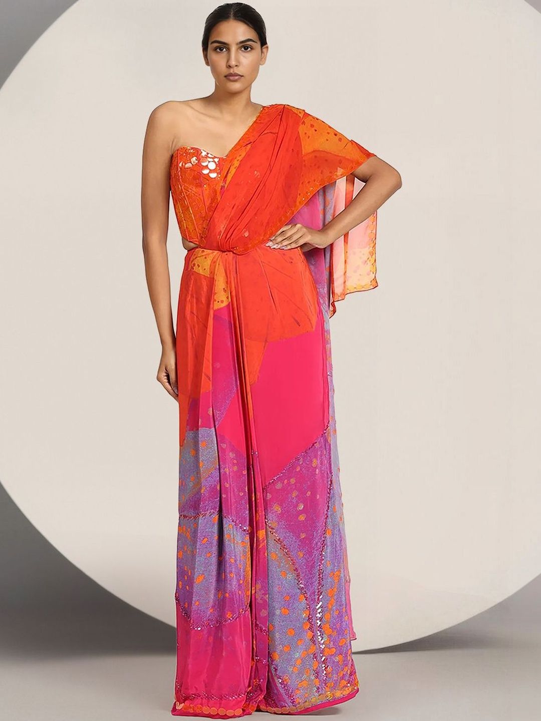 Satya Paul Sequinned Pure Georgette Fusion Saree-picture-44