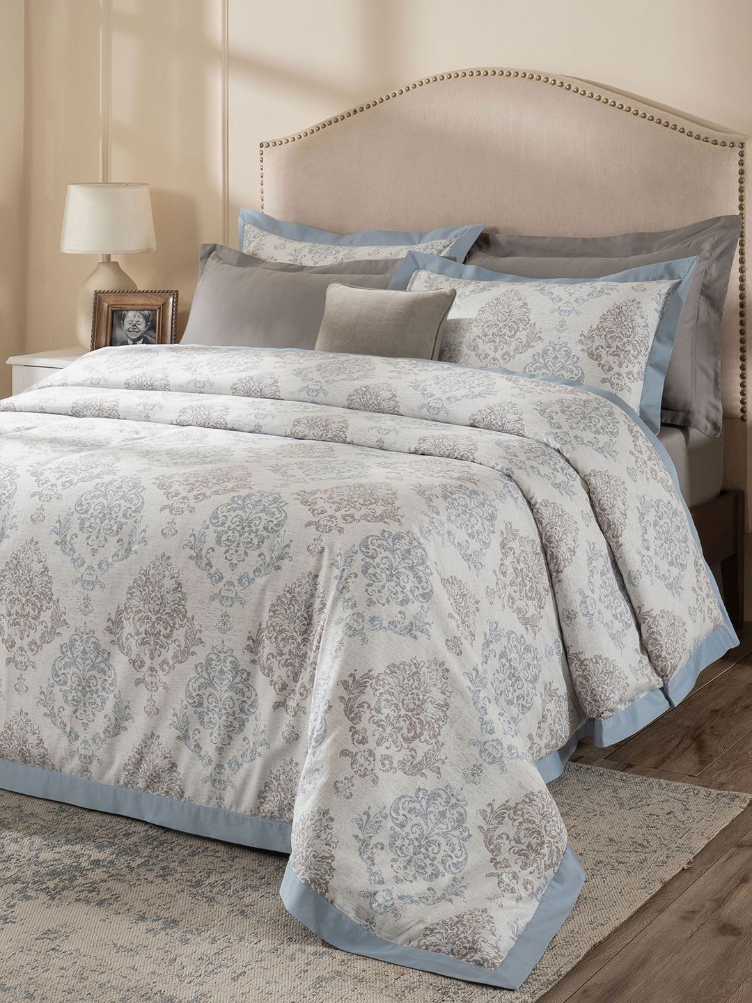 MASPAR Blue & Grey Ethnic Motifs Cotton 8 Piece Double King Superfine Bedding Set-image-28