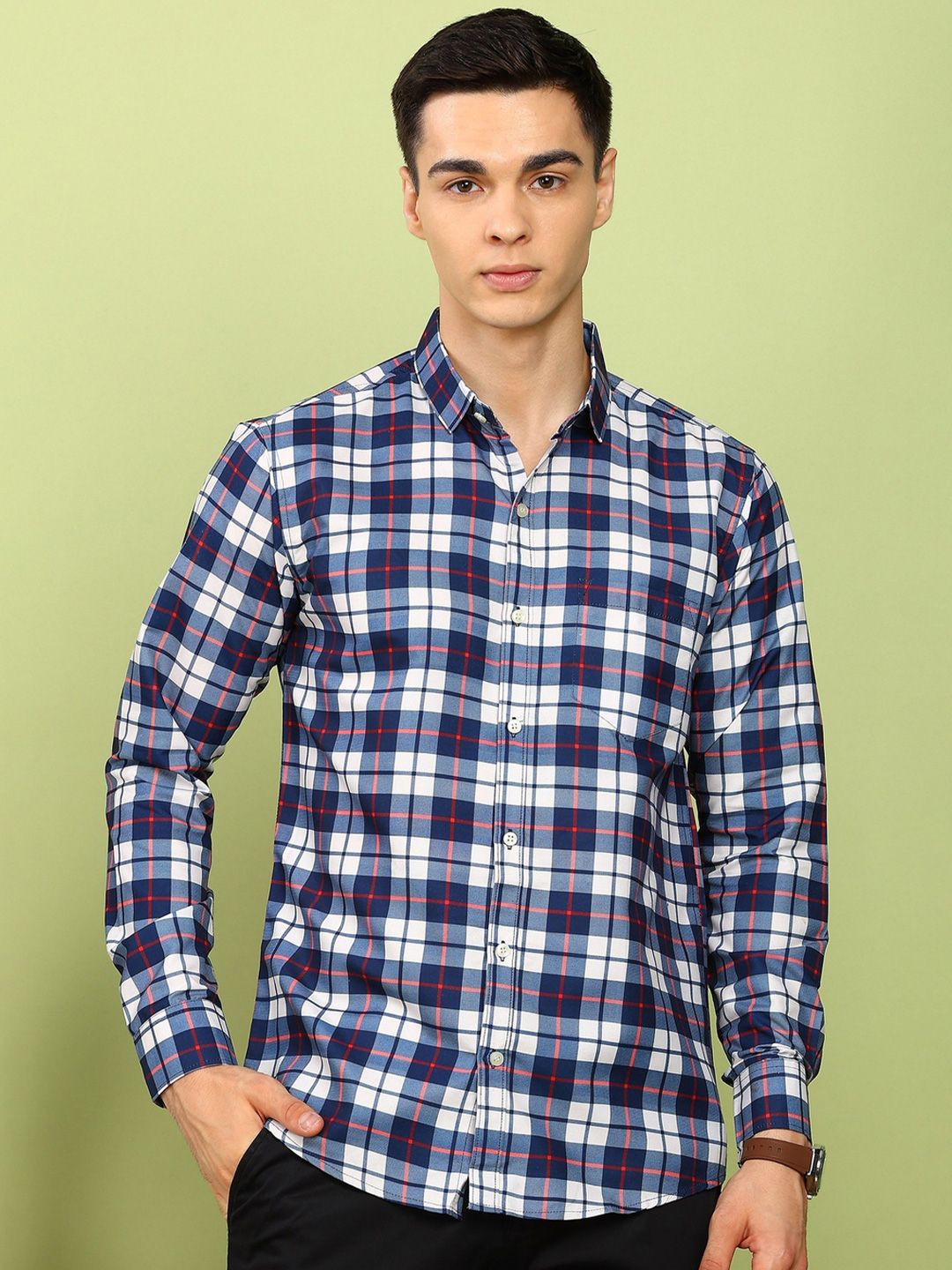 SZN Men Slim Fit Tartan Checks Checked Casual Shirt-picture-14