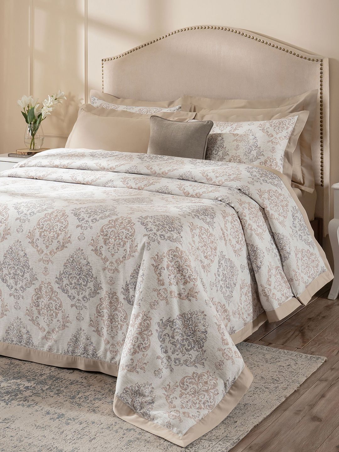 MASPAR Brown & Cream-Coloured Ethnic Motifs Cotton 8 Piece Double King Superfine Bedding Set-image-15