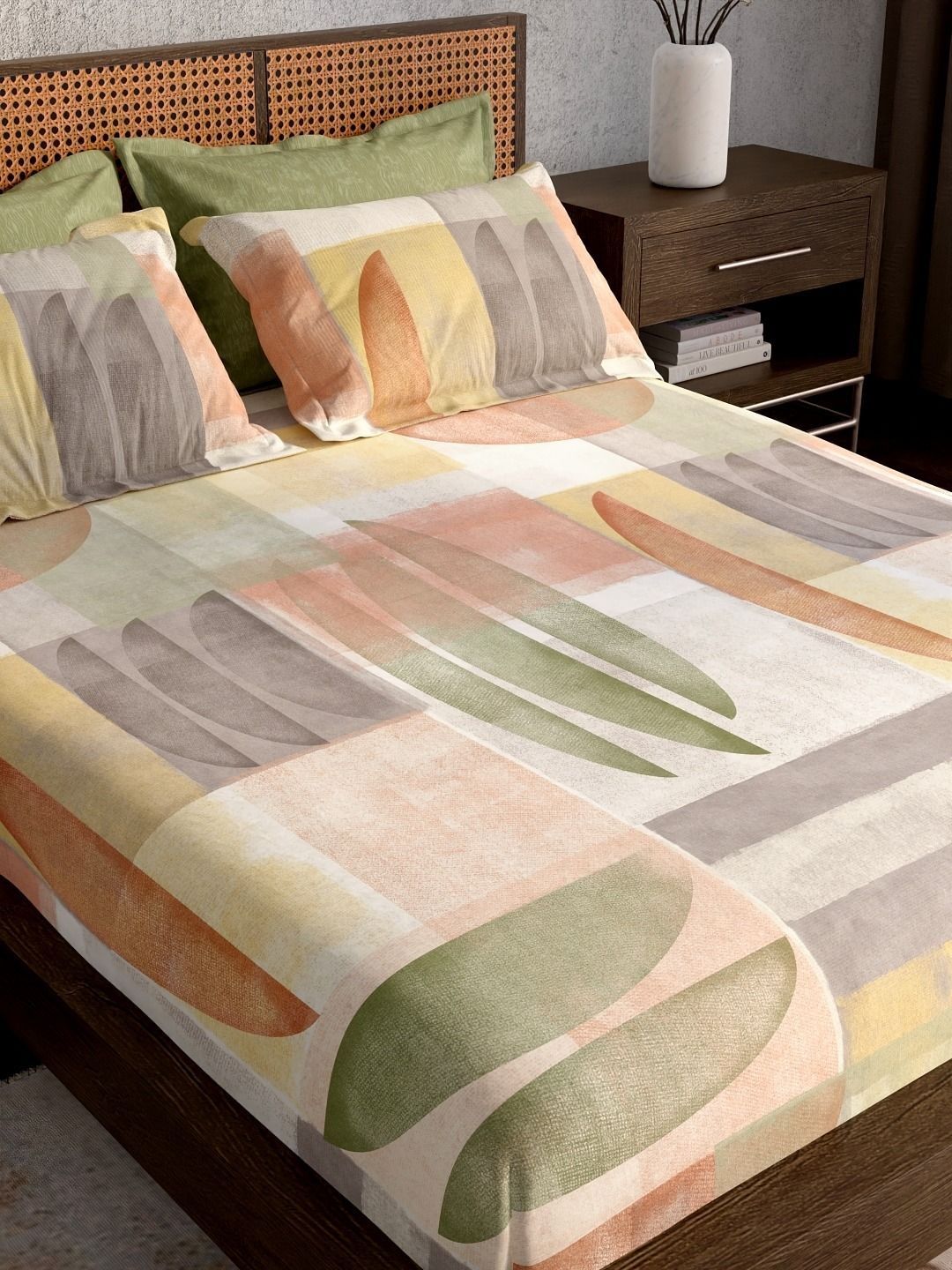 Portico Multicoloured 220 TC Bedsheet with 4 Pillow Covers-image-22