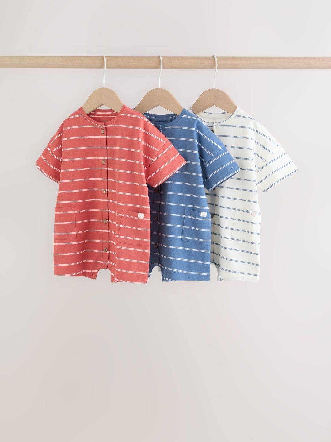 NEXT Infants Boys Pack of 3 Striped Pure Cotton Romper-picture-52